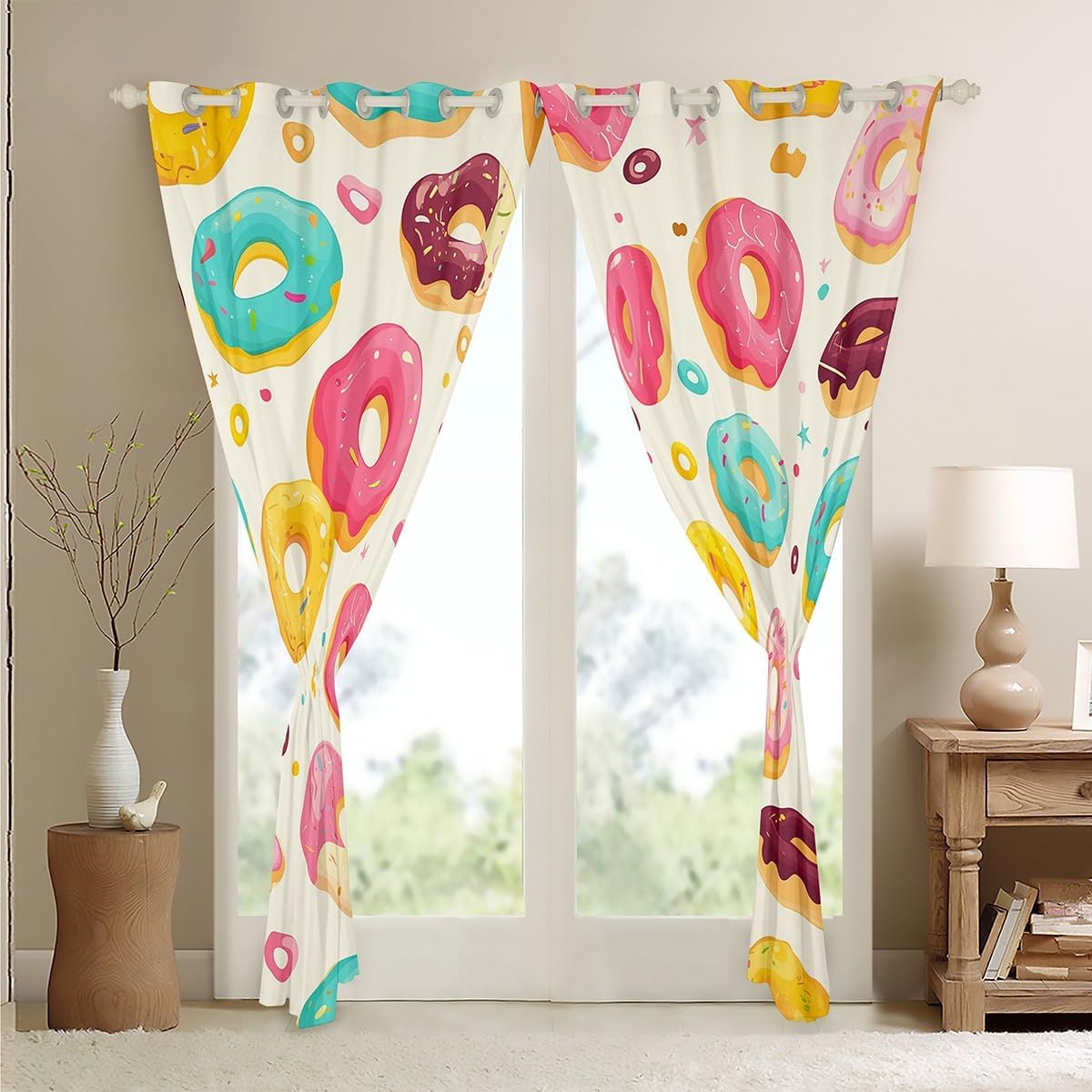 Feelyou カワイイドーナツウィンドウドレープ トリートメント スイートドーナツカーテン 子供 男の子 女の子 チョコレート ド
