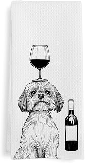 Shih Tzu Gifts Kitchen Towels, Dog Lovers Wine Drinkers Gifts Dish Tea Towels for Kitchen, Funny Shih Tzu Dog Decorative Hand Towel for Bathroom Bars Decor, 16x24 Inch
