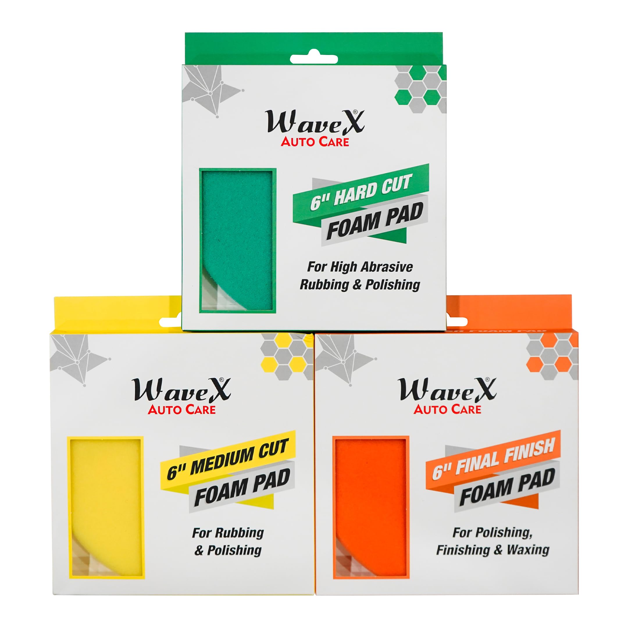 Wavex 6-Inch Foam Pad Combo for Car | Includes Hard Cut, Medium Cut & Final Finish Foam Pad | Low Profile 20mm Design for Extreme Performance, Compatible with DA & Rotary Polisher, Washable & Reusable-image-25