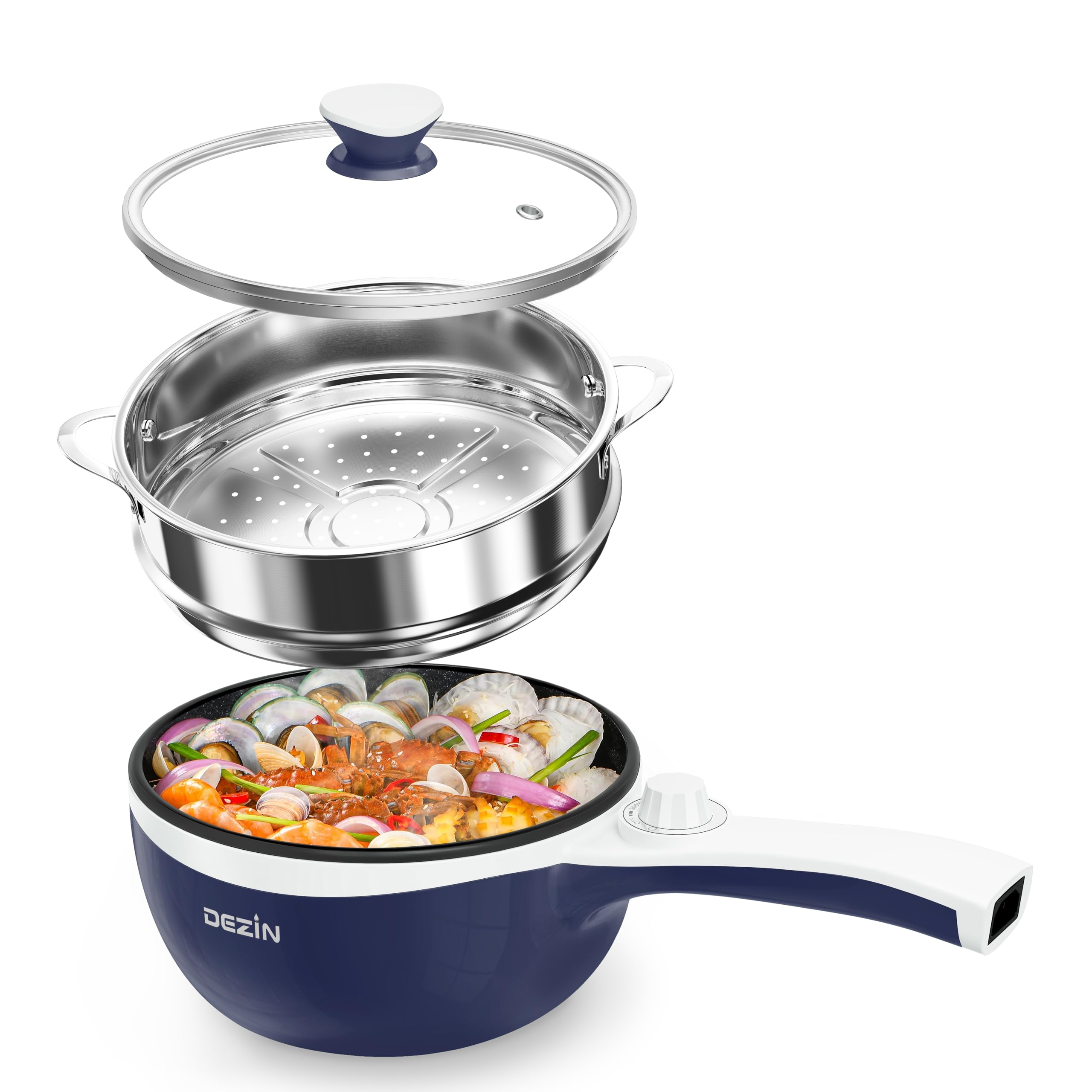 Photo 1 of *** SOLD FOR PARTS FINAL SALE *** ** DOES NOT WORK *** Dezin Hot Pot Electric with Steamer Upgraded, Non-Stick Sauté Pan, Rapid Noodles Electric Pot, 1.5L Mini Pot for Steak, Egg, Fried Rice, Ramen, Oatmeal, Soup with Power Adjustment