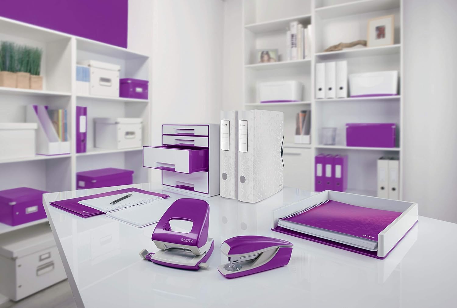 Leitz A5 Hard Cover Notebook, Purple (80 Sheets, Squared Paper, 90 gsm Ivory Paper, Wow Range)