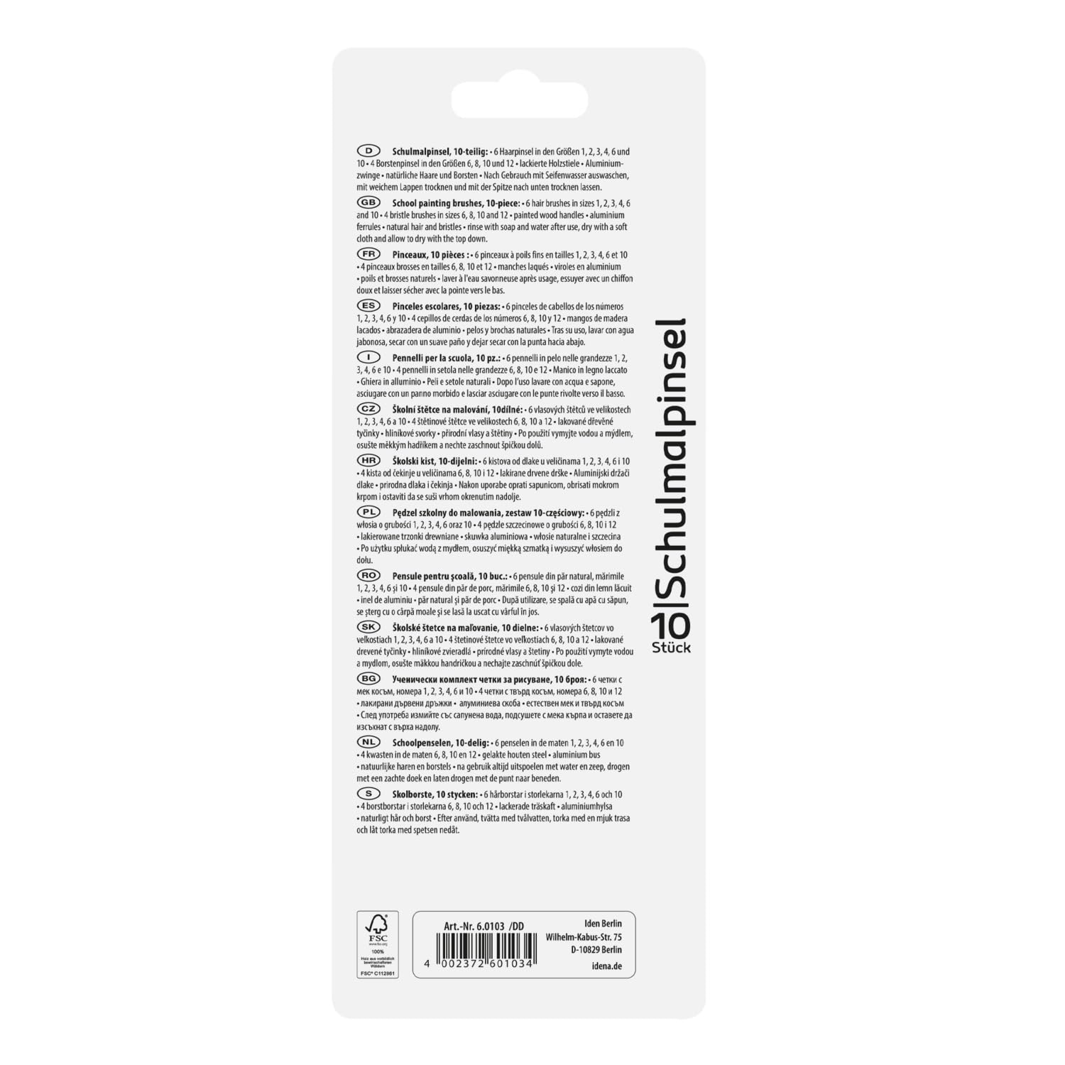 Idena 60103 Pędzel, Wielokolorowy, 10 Szt.