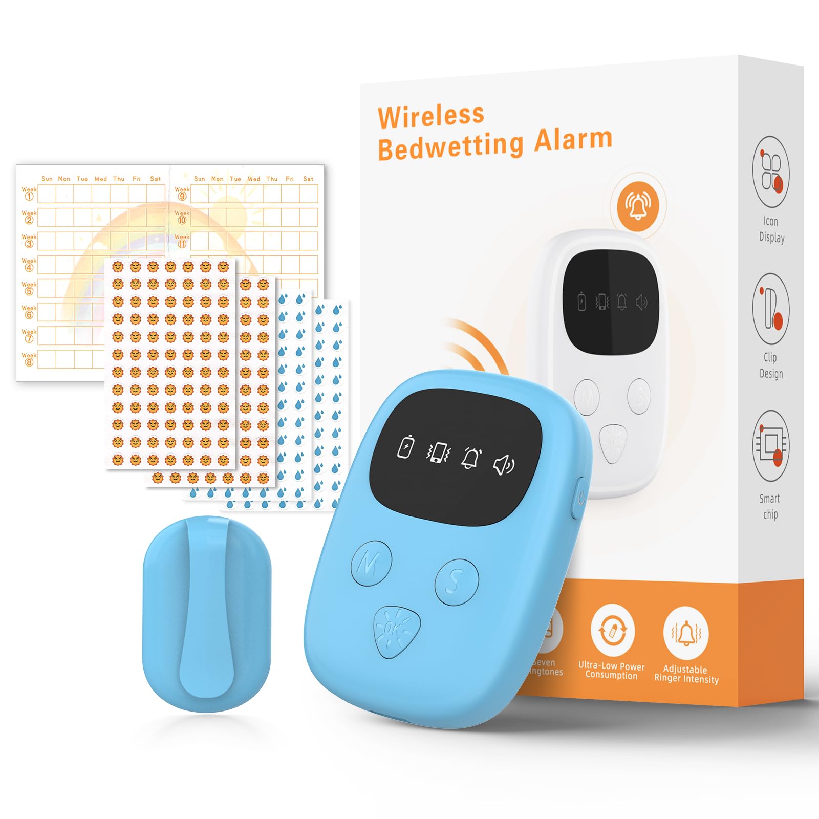 2026 New Wireless Bedwetting Alarm, Bed Wetting Alarm for Boys and Girls, Compact & Comfortable Wireless Sensor, 7 Melodies 3 Modes, Bed Wetting Solutions for Kids, Includes Progress Card Blue