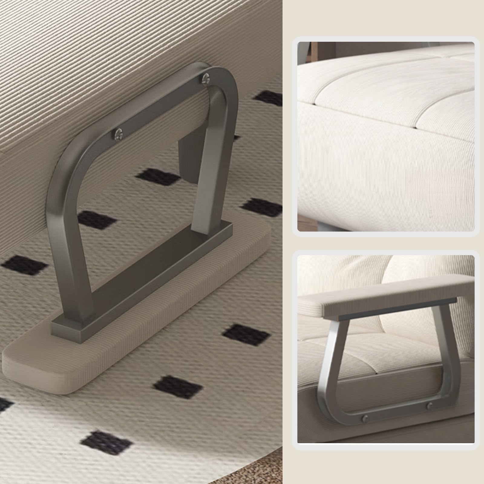 Fabulcozy - Calentador de Sofá Cama, Sillón Convertible de 1 Plaza, Gran Comodidad Desmontable con Cojín, Apoyabrazos de Metal y Patas (Blanco Roto)