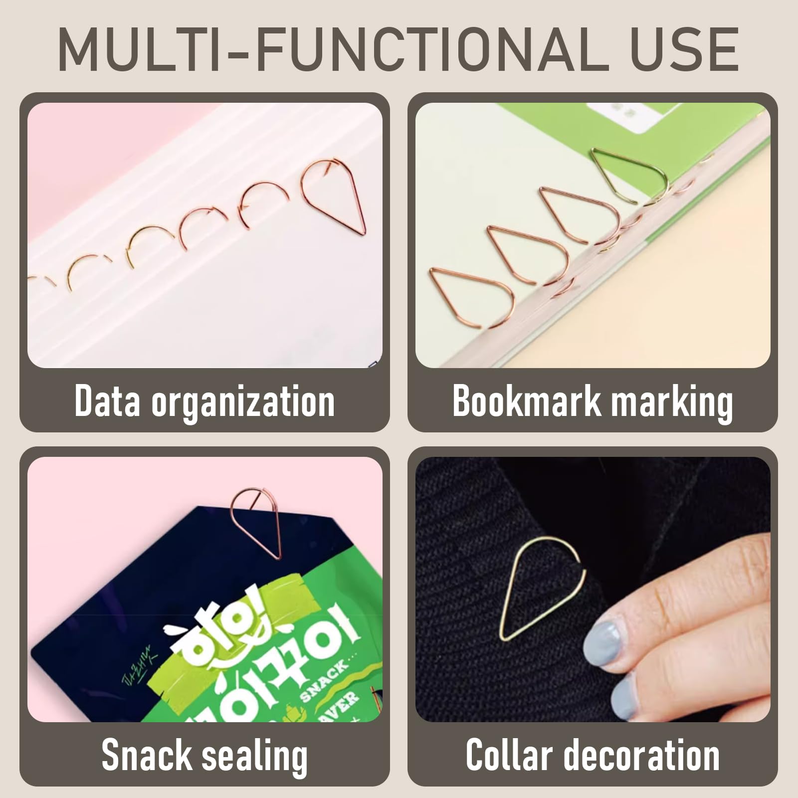 Zestaw 200 klipsów do papieru w kształcie kropli wody, kreatywne klipsy do biura, małe metalowe klipsy, przenośne klipsy do organizowania dokumentów, zdjęć i notatek (srebrne)