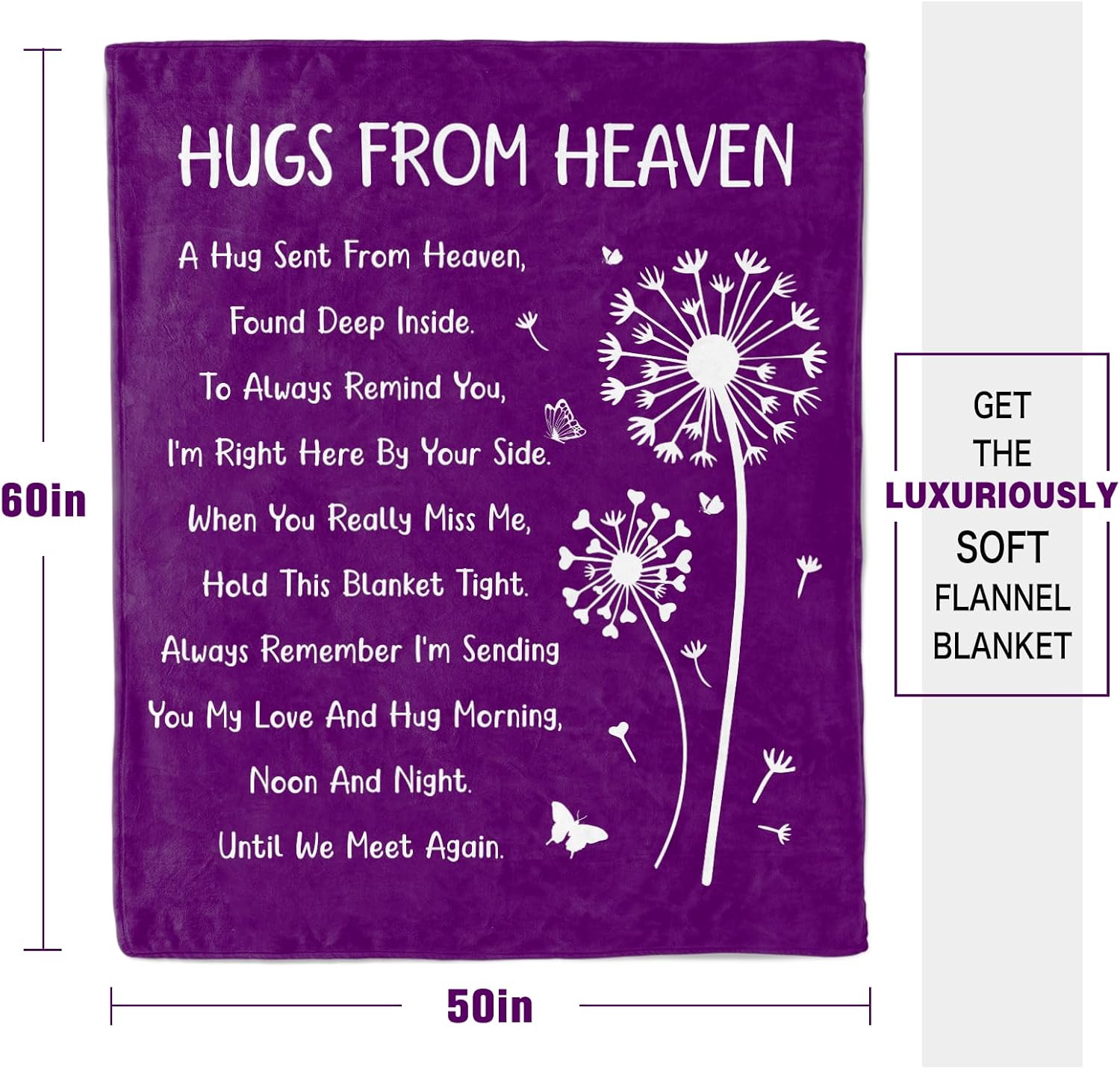 Memorial/Sympathy/Bereavement Gifts for Loss of Loved One Mom Dad, Sympathy/Condolences Gift for Loss, Hugs from Heaven Memorial Blanket, Soft Purple Sympathy Throw Blanket for Couch 60" x 50" - Image 6