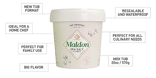 Miniatura 3 de Maldon Salt Company Sea Salt Flakes - Tina resellable natural artesanal Kosher sal premium cristales piramidales crujientes suaves 20 onzas paquete