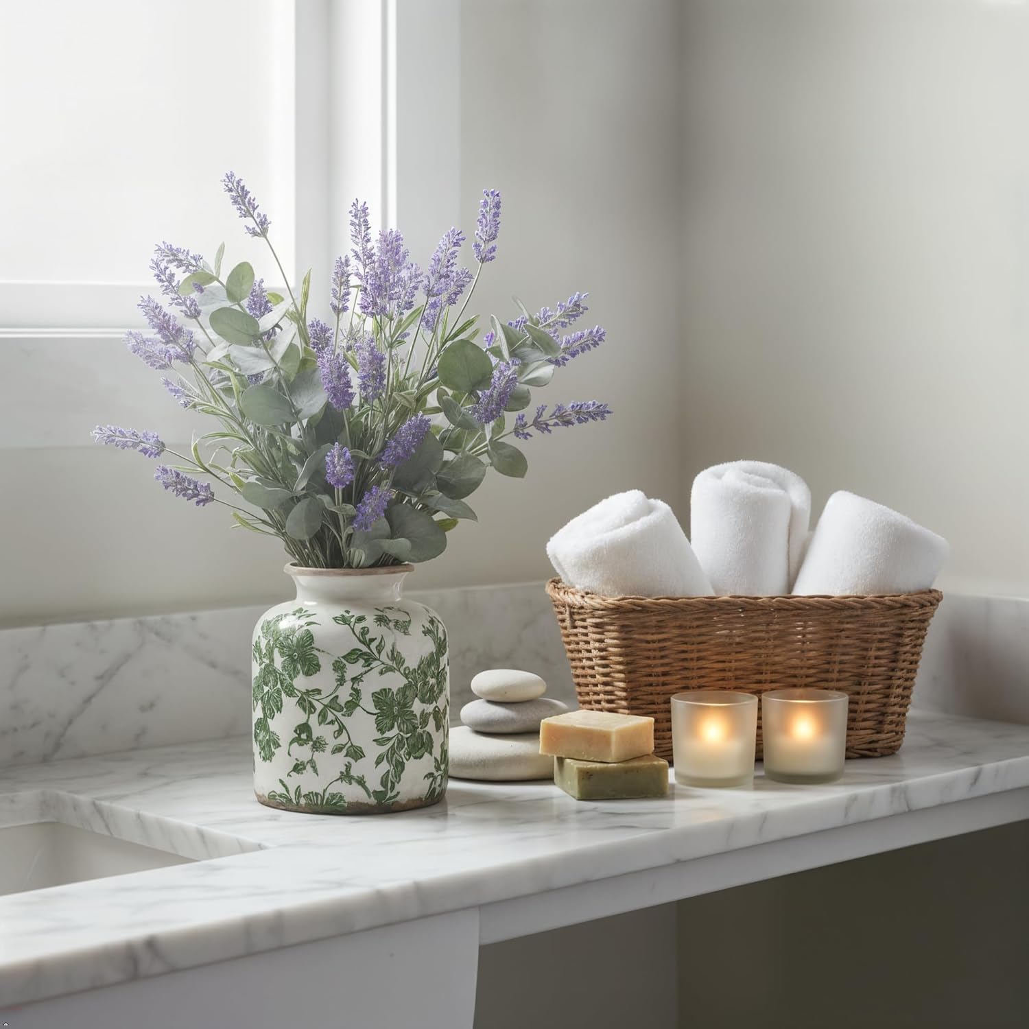 Vintage Green Crackle Glaze Ceramic Flower Vase, 6” Small Rustic Pottery-Style Decorative Vase with Distressed Beige Rim, Farmhouse Cottage Tabletop & Mantel Home Decor - Image 9