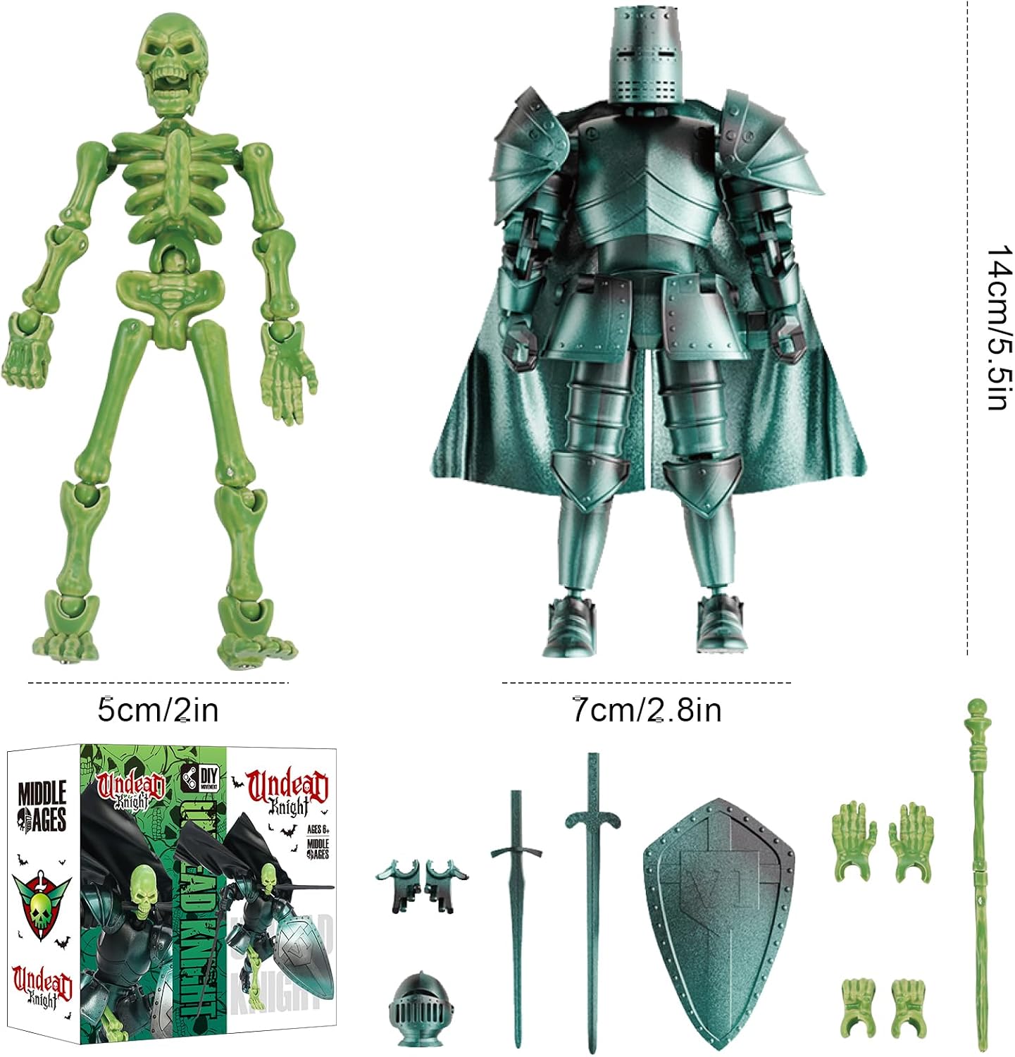 Medieval Action Figures Assembly Required, DIY Skeleton Knight Action Figures, 3D Printed Multi-Jointed Movable 13-Action T Figure for Kids & Adults (Green Skull Knight) image 4