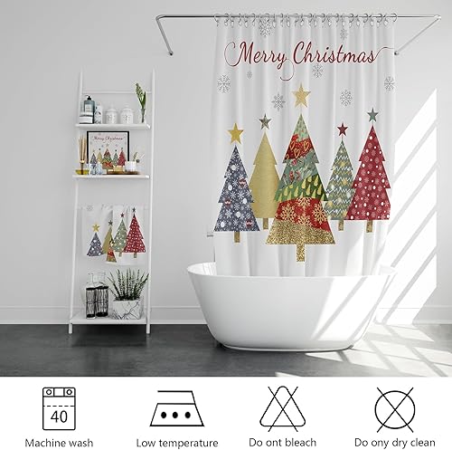 Miniatura 4 de Cortina de ducha con diseño de árbol de Navidad para baño, juego de cortina de ducha de tela de poliéster con ganchos, 72 x 72 pulgadas