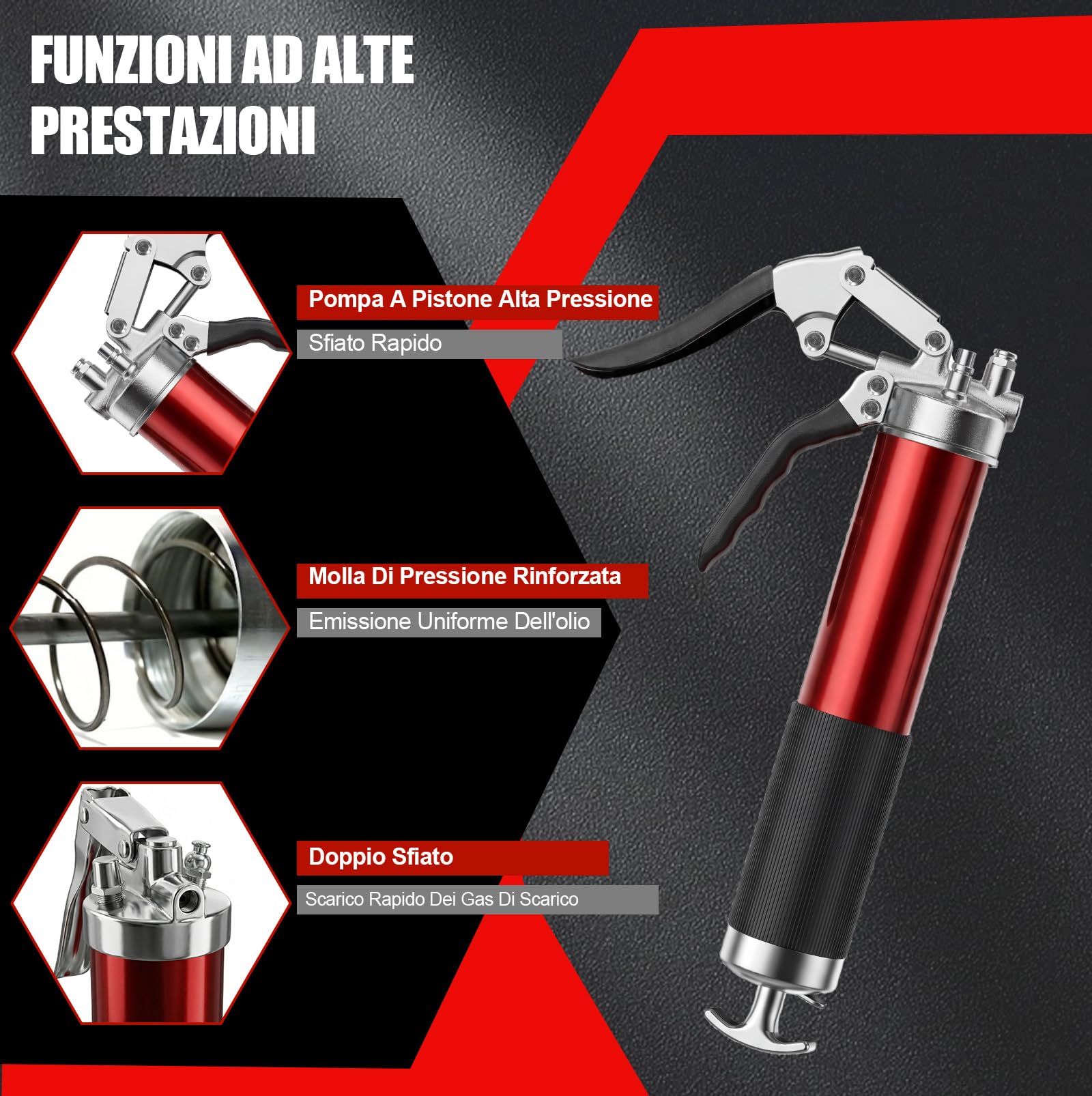 Pistola per Grasso Manuale 8000 PSI con Attacco Rapido, Tubo Flessibile, Tubo Metallico di Estensione e Ugello Affilato, Kit Ingrassatore per Auto, Veicoli e Attrezzature Industriali, Cartuccia 400g