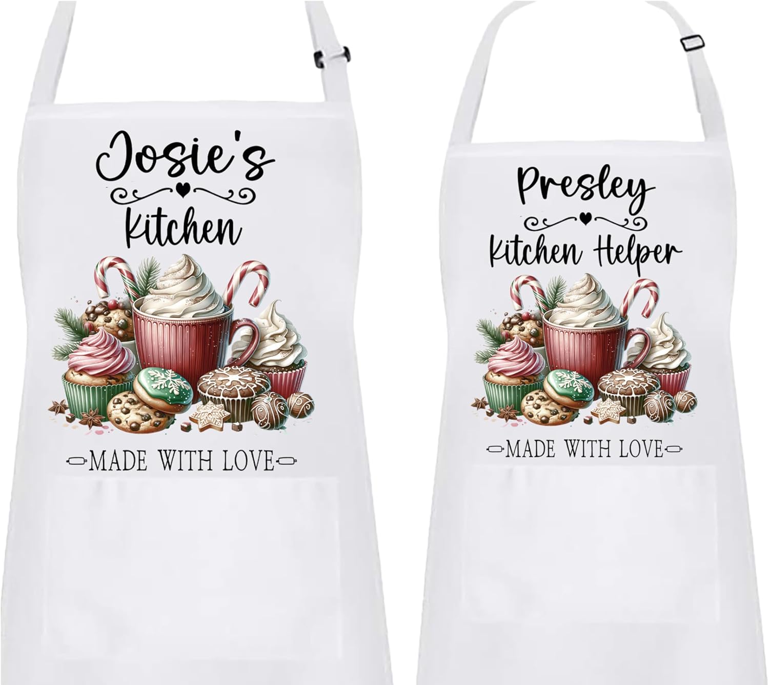 Personalized Holiday Christmas Cocoa Confections Baking Crew Apron, Matching Mommy and Me Kitchen Bakery Gift