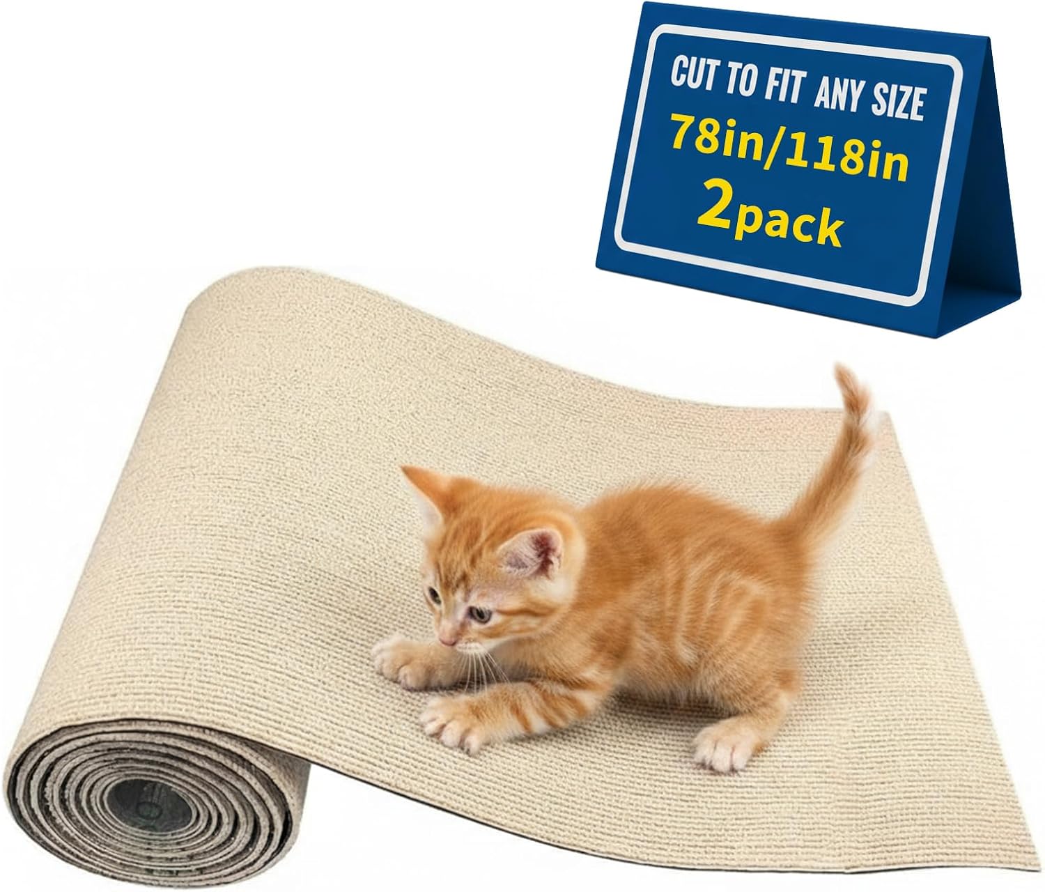 2 Pack 118Inch Cat Carpet Protector for Furniture Couch - Self Adhesive Cat Scratching Mat for Wall Door & Sofa - DIY Trimmable Scratcher Pad Material - Replacement Rug for Shelf Tree.