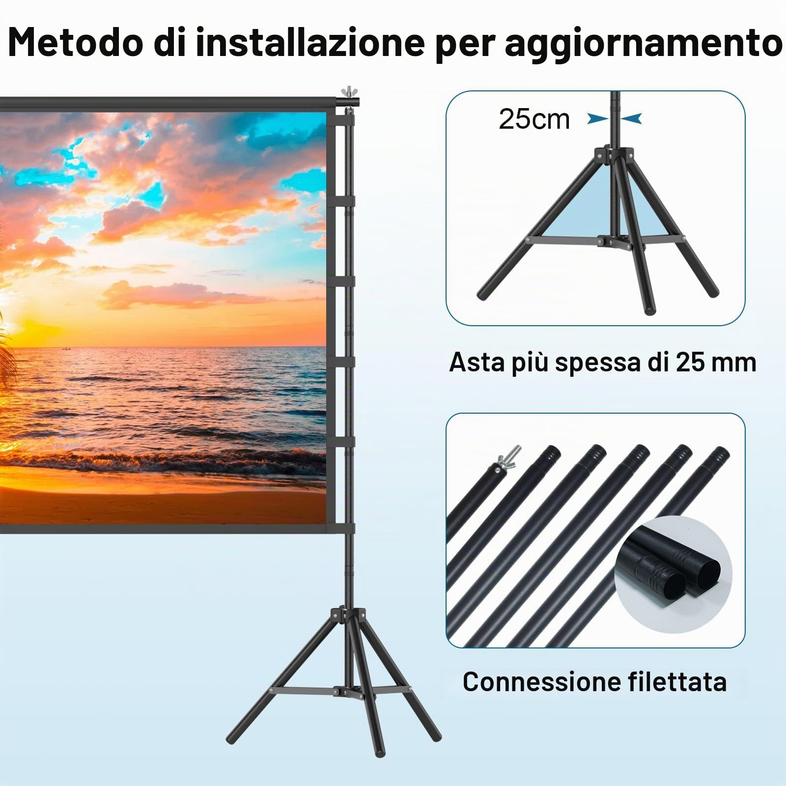 TOWOND Schermo per proiettore da 120 pollici, con supporto, pieghevole, portatile, 16:9, HD, per esterni per home cinema e giardino, proiezione anteriore e posteriore, lavabile in poliestere antipiega