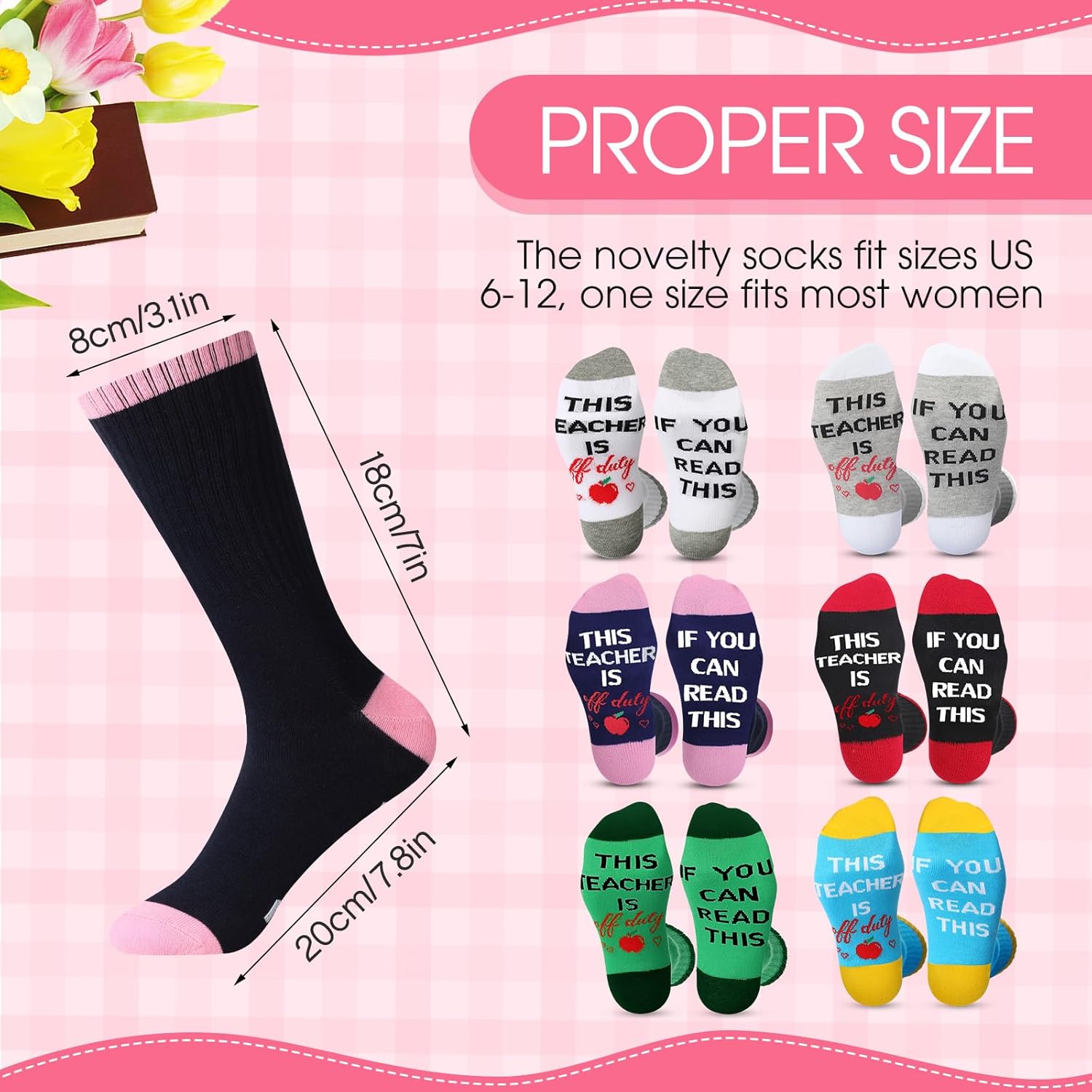 Panitay 24 Pairs Teacher Appreciation Socks Graduation Gift Unisex Novelty If You Can Read This Teacher Is off Duty for Week Thank You Christmas Birthday Gifts Ideas from Students, 6 Styles