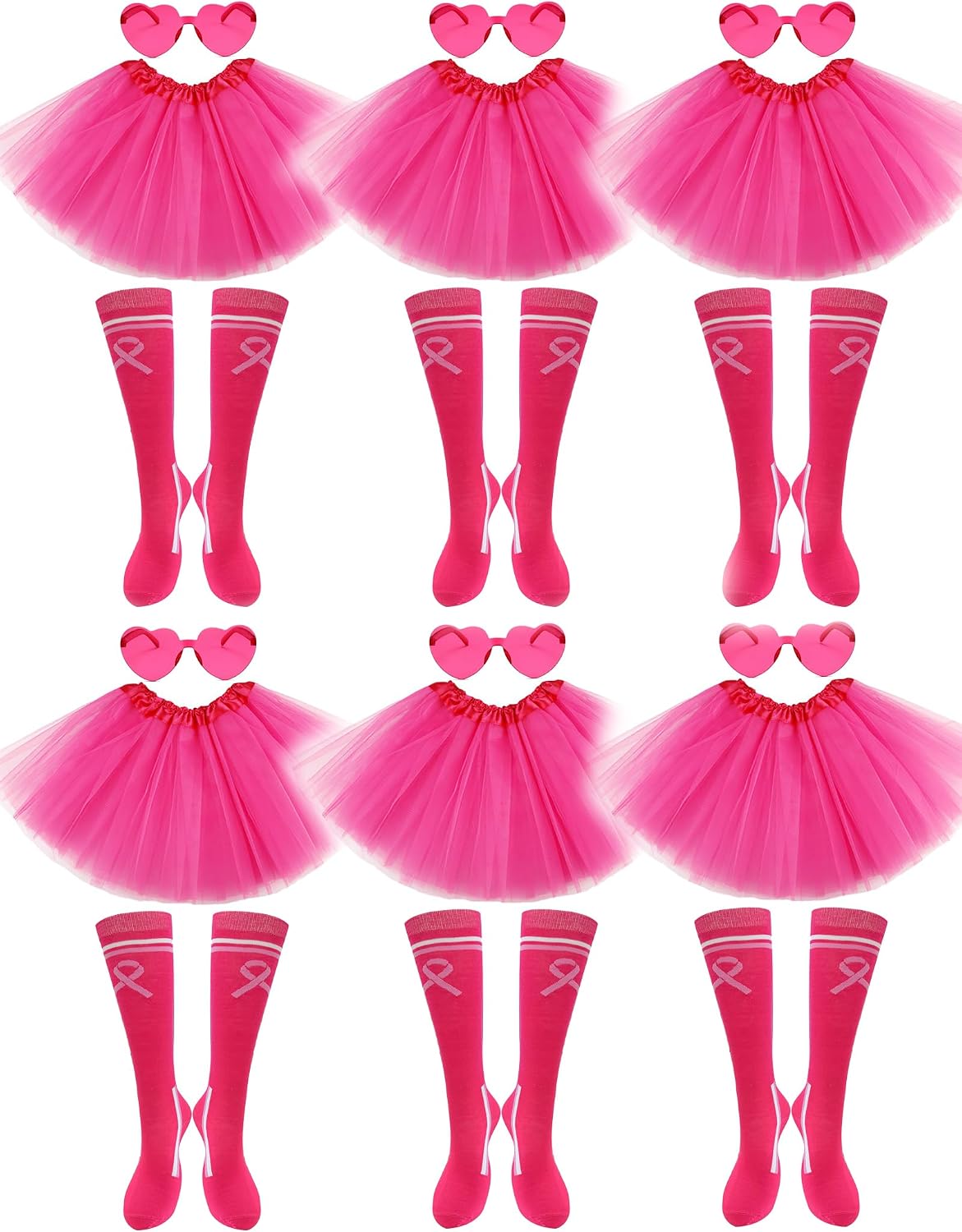 18Pcs Costume Accessories for Women with Adult Tutu Ribbon Socks Heart Glass Awareness Breast Cancer Gifts for Woman