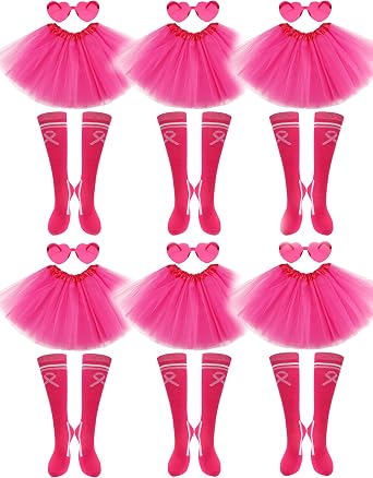 18Pcs Costume Accessories for Women with Adult Tutu Ribbon Socks Heart Glass Awareness Breast Cancer Gifts for Woman