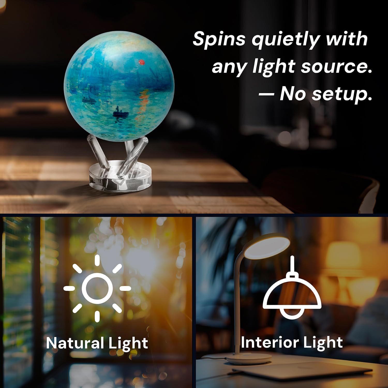 MOVA Self Rotating Globe, Impression Sunrise Classic (4.5") | solar powered globe, no batteries or cords, gift for art lovers, premium kinetic display, decorative desk display