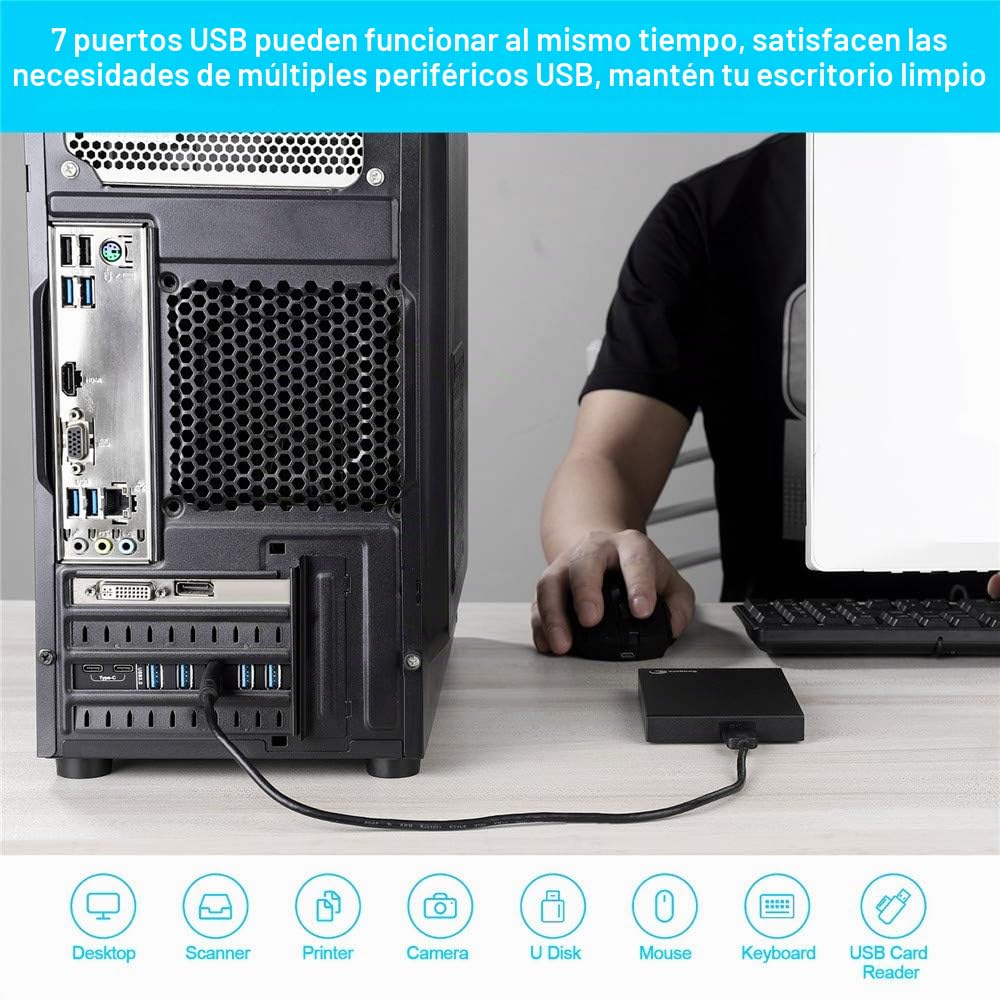 Tarjeta de Expansión 7 Puertos (2X Tipo-C, 5X Tipo-A) PCIe USB 3.0 (USB 3.2 Gen 1) 5 Gbps para PC de Sobremesa Compatible con Windows Mac