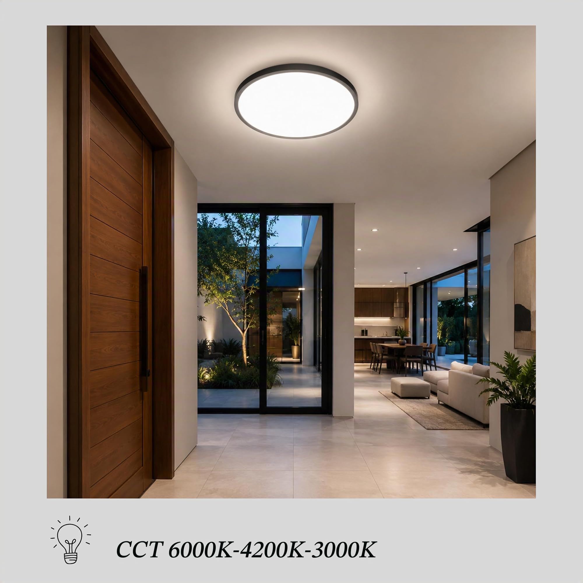 Jandei - Plafón LED 36W CCT, 40 cm diámetro, Marco Negro. Instalación en Superficie. 3000K-4200K-6000K Dormitorio, Salón, Cocina, Hogar, Negocio.