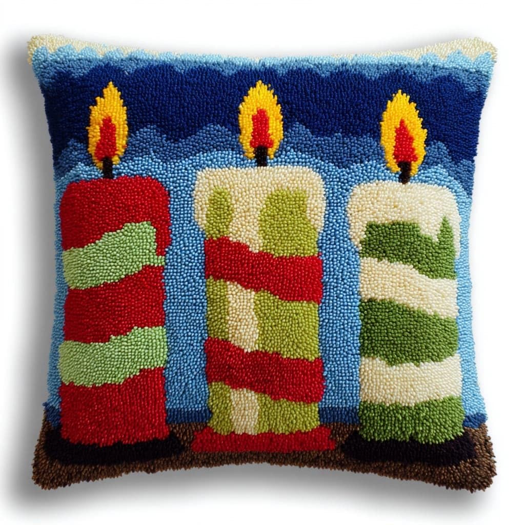 Henypt DIY Latch Hook Kits Pillow, Candle