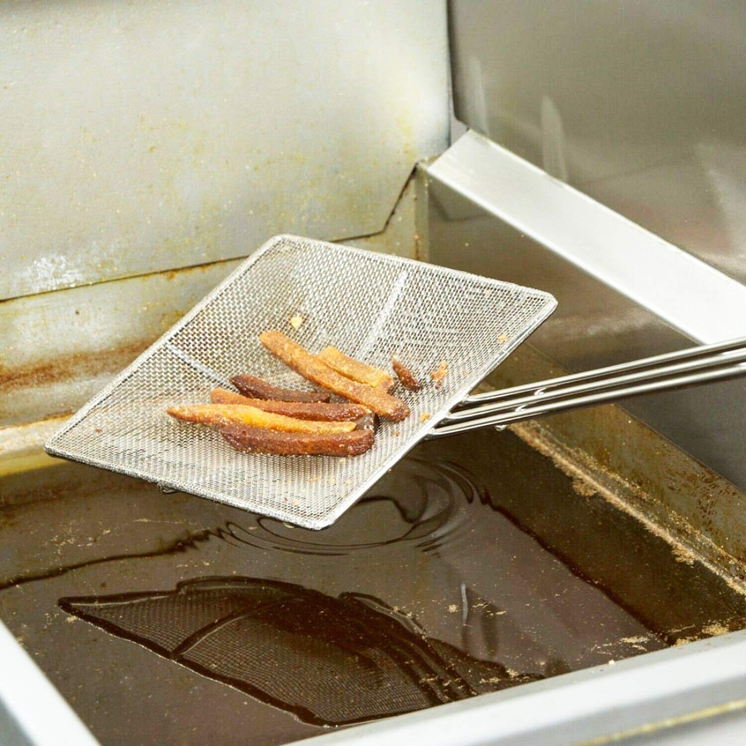 Update International (SKM-SQF) 6 3/4" Nickel-Plated Square Fine Mesh Skimmer - Image 7