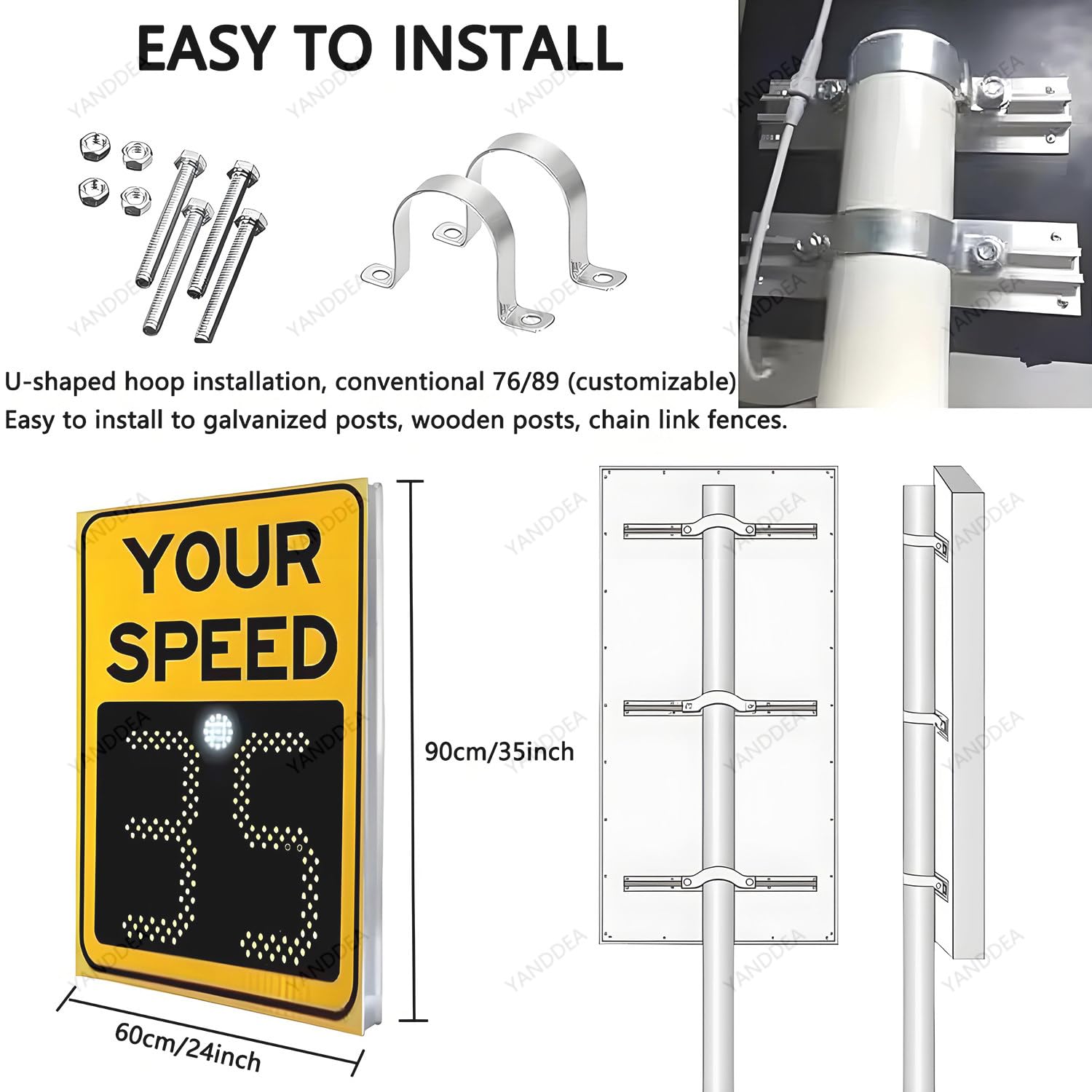 Señal de límite de velocidad de radar con energía solar, pantalla LED de advertencia, límite de velocidad máxima ajustable, 24 x 35 pulgadas, control de tráfico de seguridad vial
