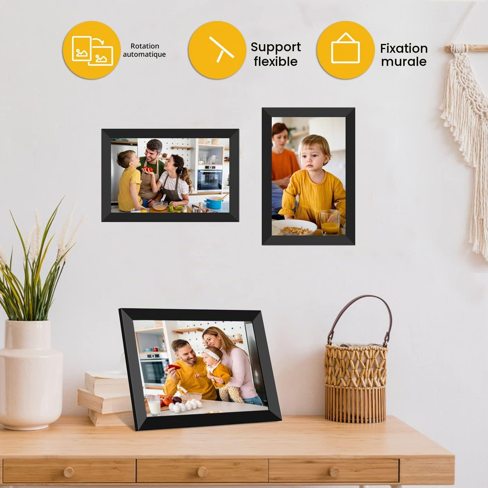 FRAMEO Cadre Photo numérique Intelligent WiFi Cloud 10,1" HD 1280 x 800 IPS Écran Tactile Cadre numérique avec 16 Go de Stockage Installation Facile pour Partager des Photos ou des vidéos Via