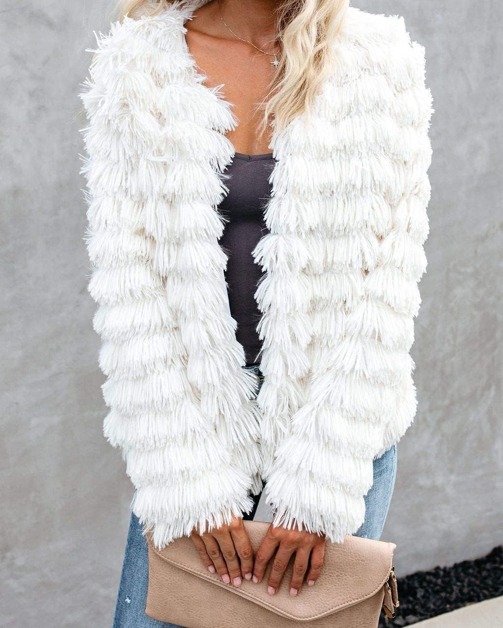 Womens Open Front Faux Fur Cardigan Vintage Parka Shaggy Jacket Coat - Image 6