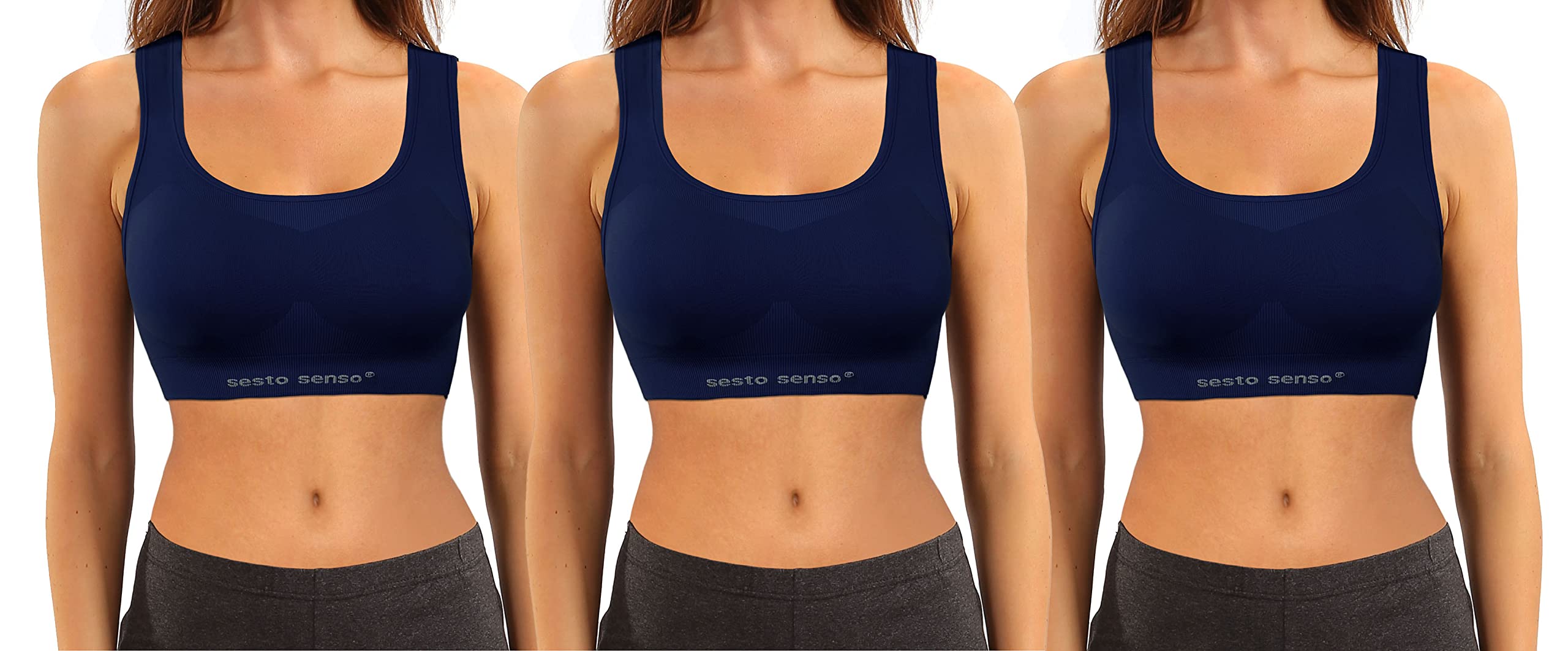 Sesto Senso 3 Pack Reggiseno Sportivo Senza Cuciture – Presa Forte – Prodotto In UE - 3