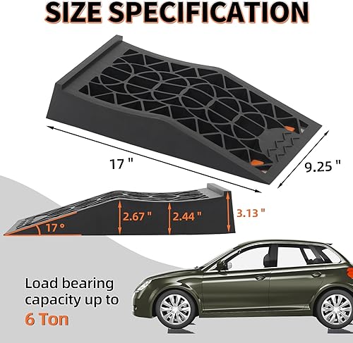 Miniatura 2 de Rampa de servicio de automóvil de perfil bajo, paquete de 4 con almohadillas antideslizantes para mantenimiento de elevación y cambios de aceite,