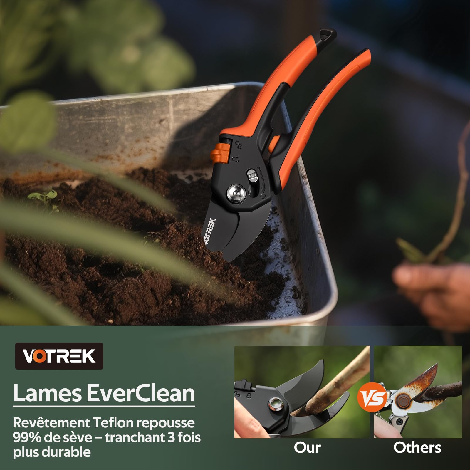 Sécateur de Jardin Bypass Pro 21,5 cm – Pour Mains Fragiles avec Réglage Progressif, Lame SK5 & Ressort Intégré – Secateur et Ciseaux Jardinage pour Rosiers et Fruitiers –Un Cadeau Jardin Idéal