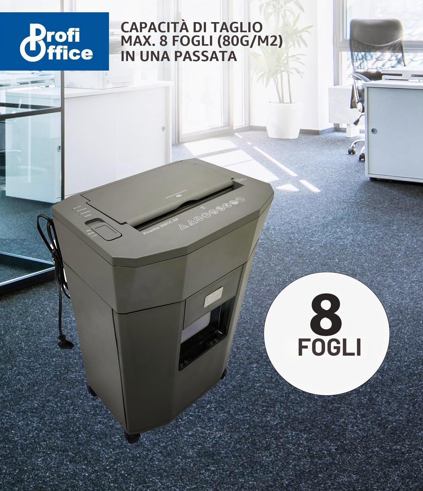 Profi Office Piranha 308 AF Distruggidocumenti con Taglio a Particelle P-4 - Alimentazione Automatica 80 Fogli, Affidabile e Veloce, Conforme al GDPR (91951)