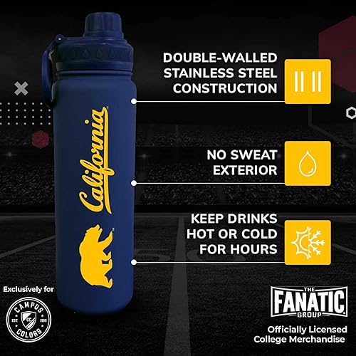 Vista 80 de Campus Colors Botella de agua de acero inoxidable de la NCAA, tapa giratoria, 24 onzas, clip de transporte, mantiene tus bebidas calientes o frías