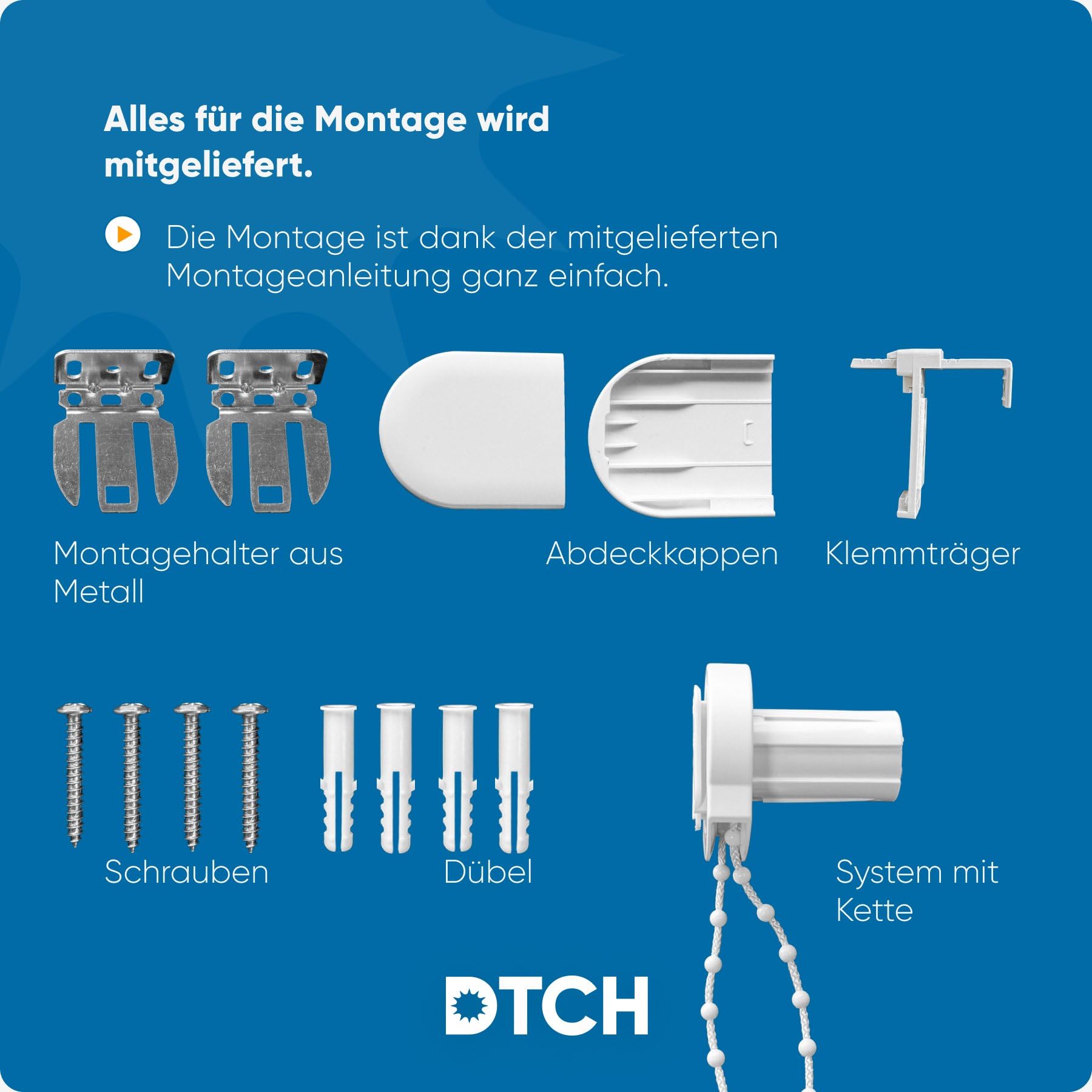 DTCH® Verdunklungsrollo ohne Bohren, weiß, 80 x 190 cm | 100% verdunkelnd, inkl. Klemmfix, Aluminium-Unterleiste, Metall-Kettenzug, Breite kürzbar, Breiten bis 240 cm, kindersicher