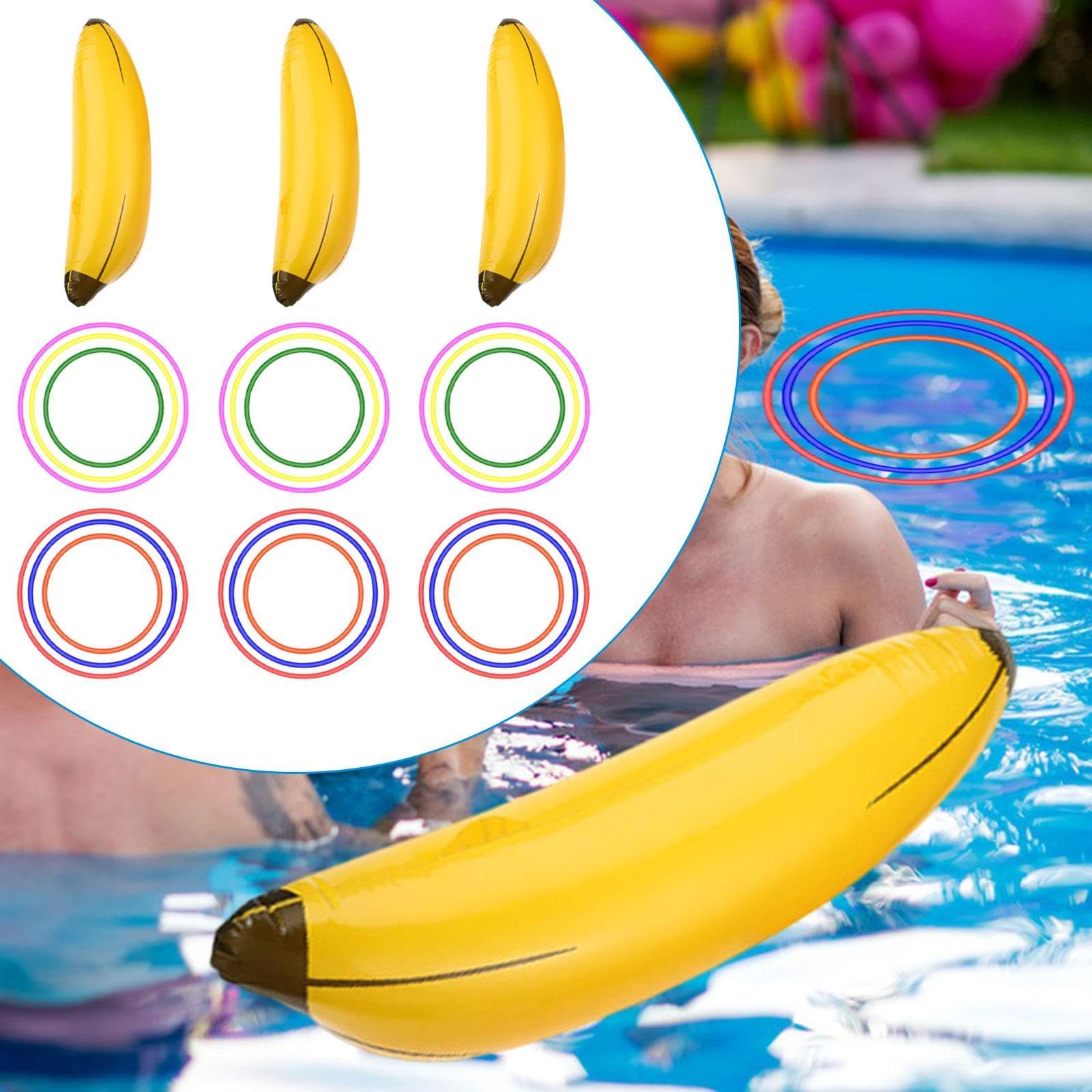 3 Pièces Jeu de Lancer D'Anneaux Banane Gonflable Ensemble de Jeux Piscine Accessoires Jardin Compact Multifonction Adapté pour Fête de Célibataire Pl, 3 Bananes Gonflables