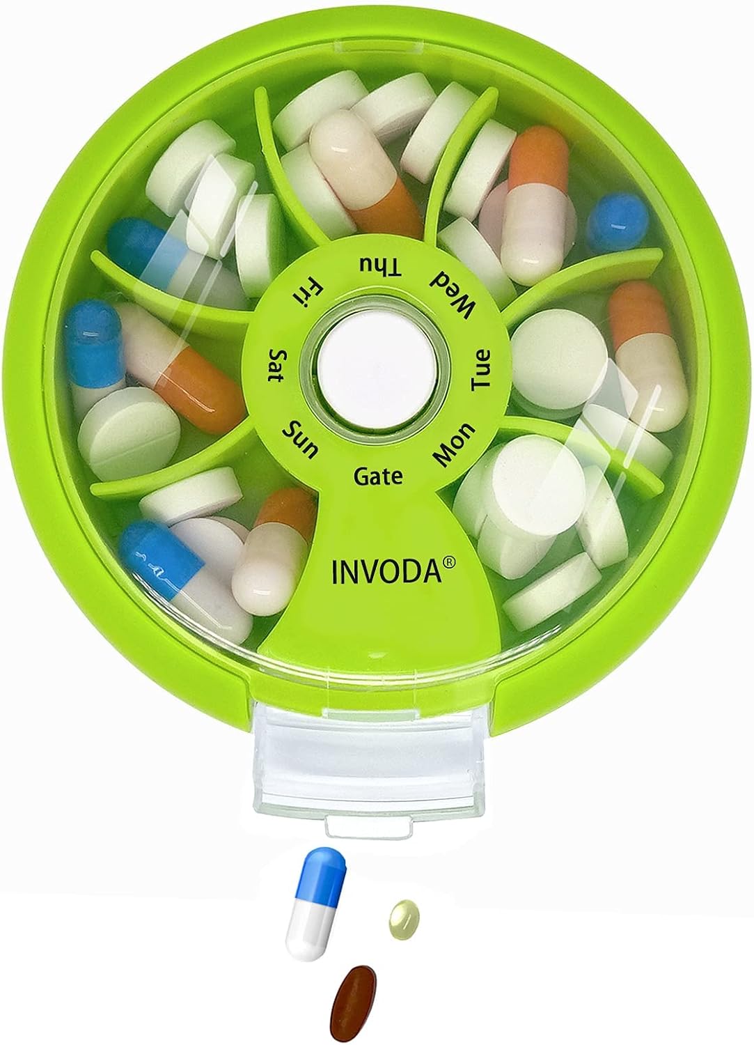 INVODA Weekly Pill Organizer 7 Compartment Rotating Pill Box for Daily image 2
