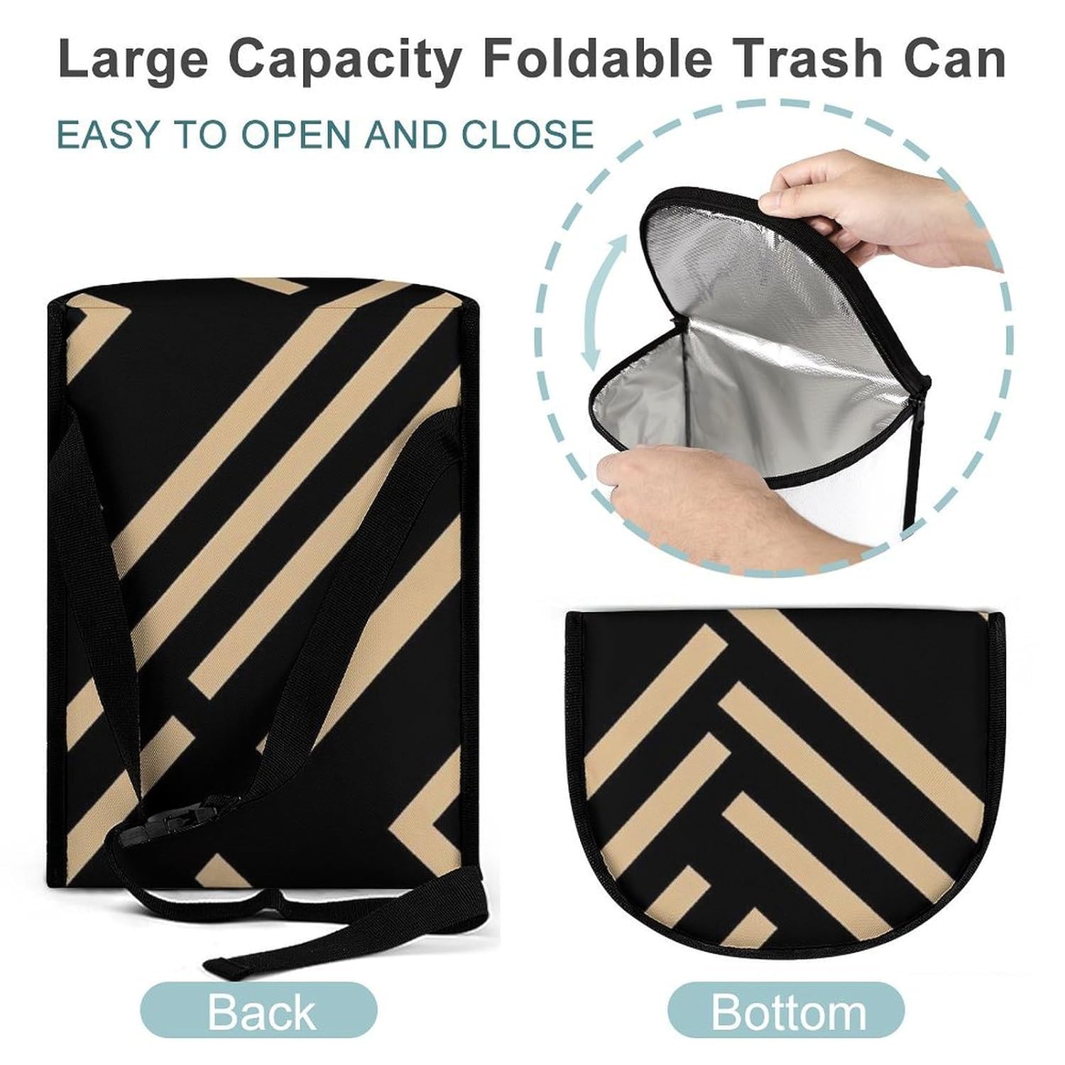 MUSM Leakproof Car Trash Can 2.5 Gallon, Durable Automotive Garbage Bag with Waterproof Liner, Light Beige Style Trash Bag for Car, Truck, RV & Bathroom