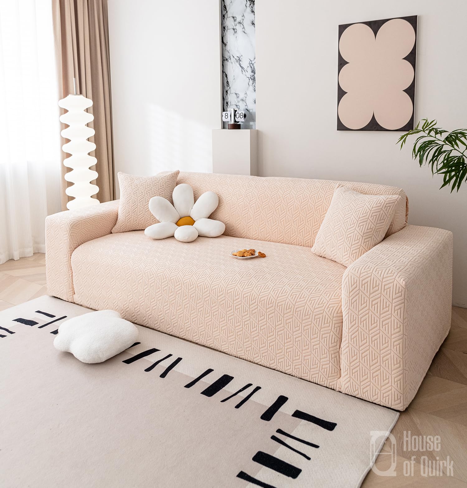 House of Quirk Universal Double Seater 220 GSM Jacquard Grain Texture Fabric Sofa Cover Soft Touching Cover for Couch Flexible Stretch Sofa Slipcover (Beige, 145-185cm) (B0CLJBVQJ4) Amazon Price History, Amazon Price Tracker