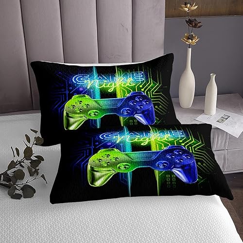 Miniatura 4 de Feeyou - Juego de edredón de 3 piezas con controlador de videojuegos para niños, adolescentes, tamaño King, colcha de juegos para todas las