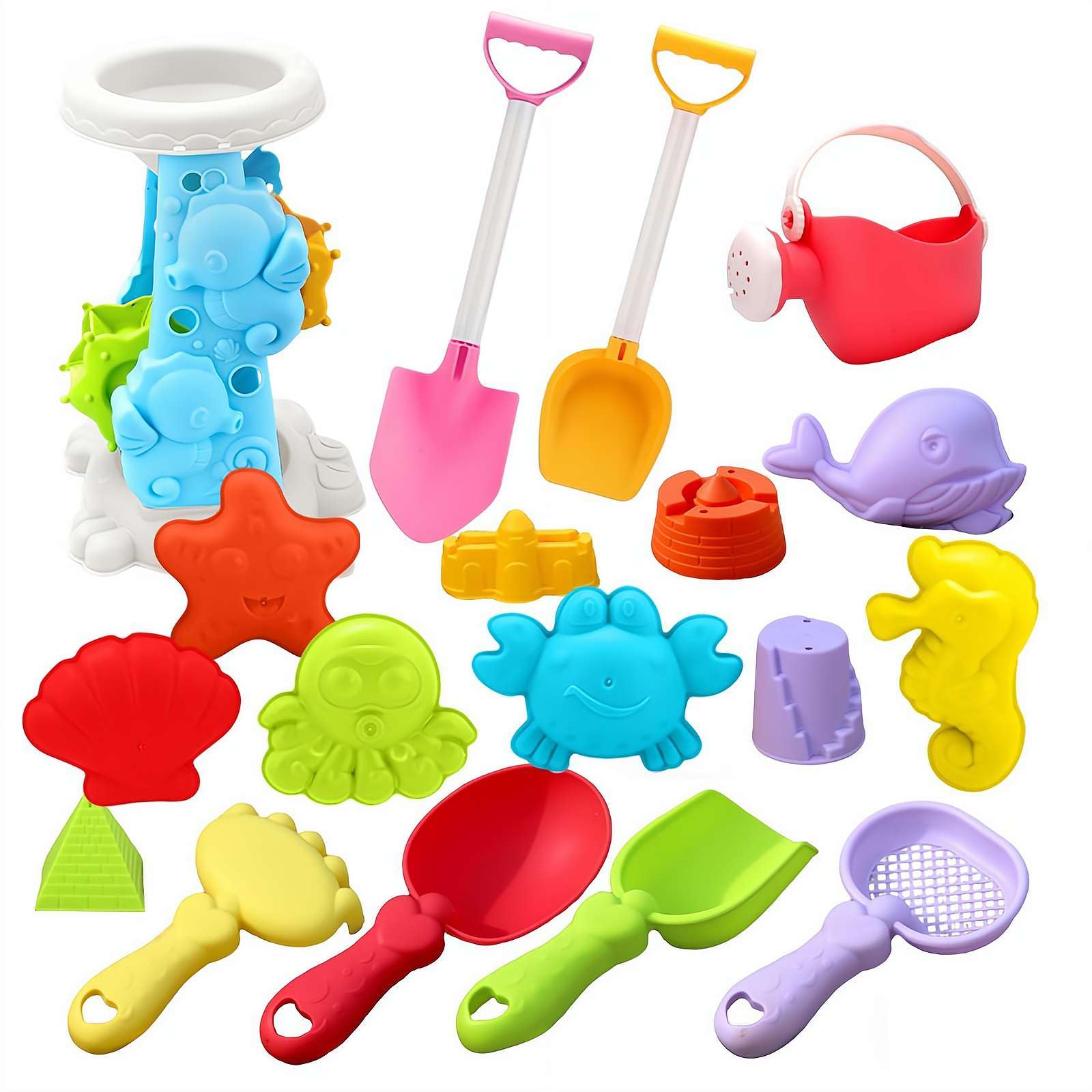 Kids Beach Sand Play Set, Cartoon Sand Molds & Shovels Bucket Kit, Colorful Flexible Outdoor Tools for Sandbox, Beach, Water Play & Gardening, Interactive Gift for Toddlers & Kids