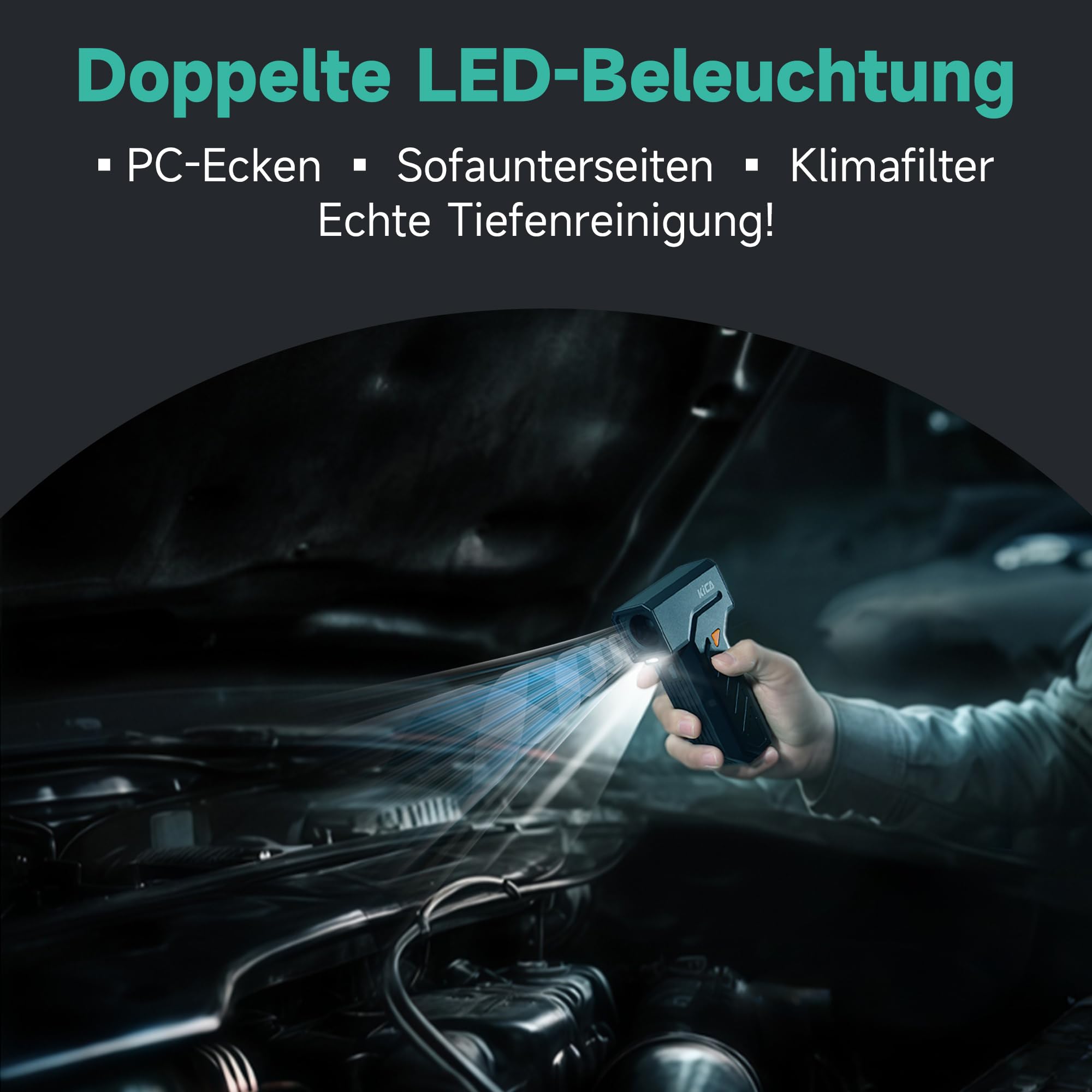Kica JetFan Ultra Elektrisches Staubgebläse & Druckluftspray – Kabellos & USB Wiederaufladbar, 130.000 U/min, 48 m/s Windgeschwindigkeit, Air Duster für PC, Tastatur, Auto, Sofa & Büro mit LED-Licht