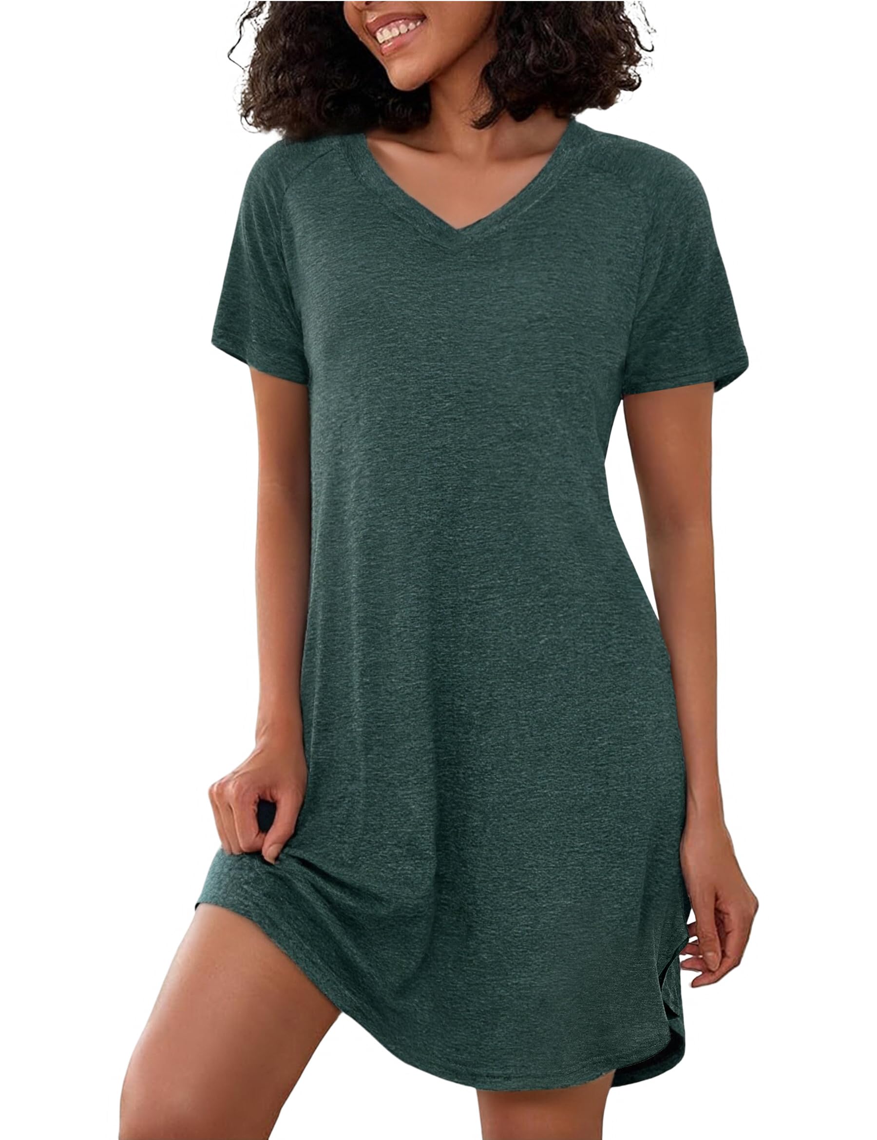 Marvmys Nachthemd Damen Kurzarm Baumwolle V-Ausschnitt Sommer Frauen Schlafkleid Baumwolle Sexy Nachtwäsche S-4XL