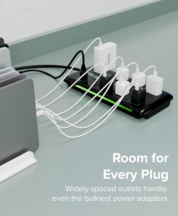 Plugable 12 Outlet Power Strip 4320 Joules Surge Protection