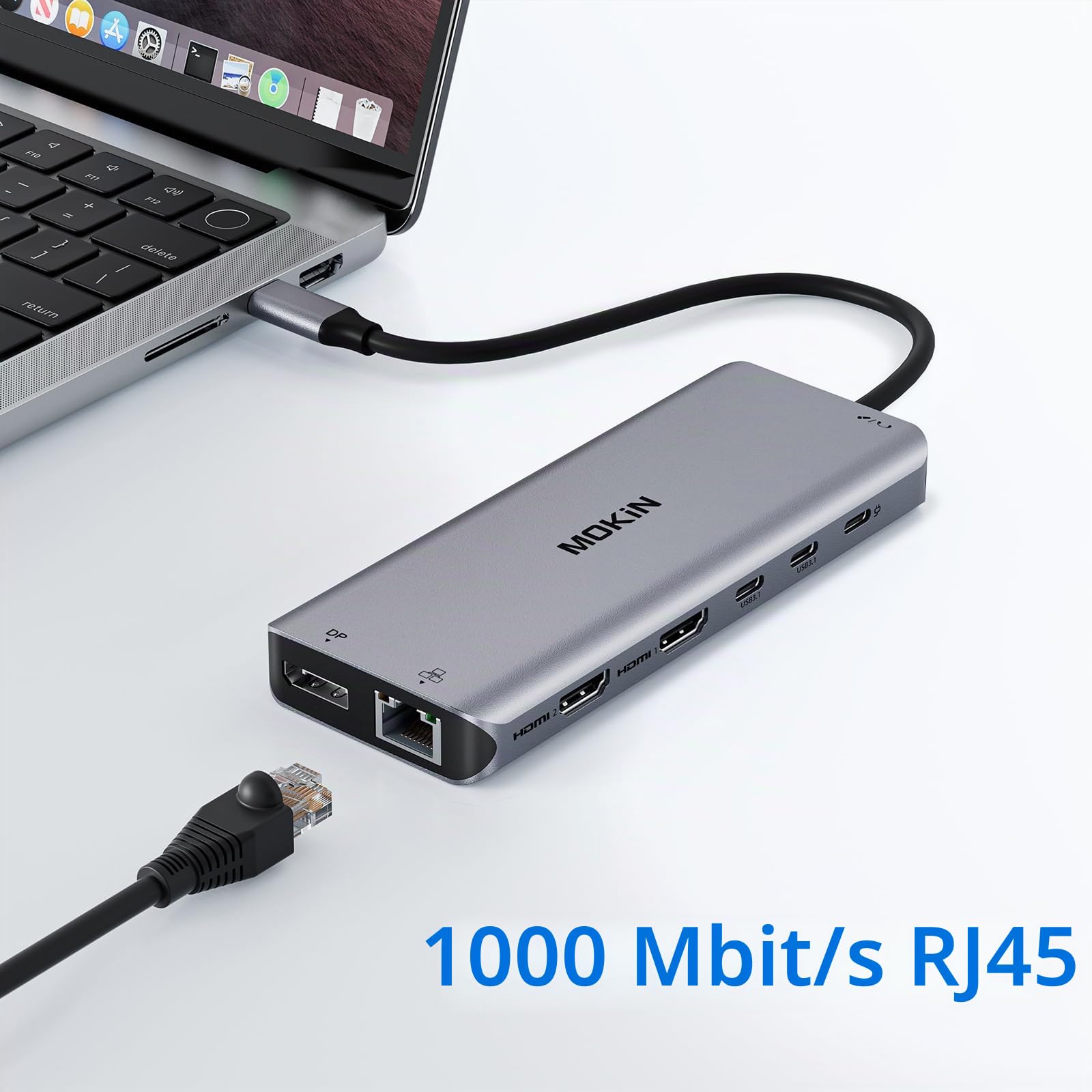 MOKiN Docking Station, Dockingstation Laptop 2 Monitore für Tragbare Computer, 13 in 1 USB-C Hub Dock mit Dual HDMI Adapter, DisplayPort, 10Gbps, 100W Ladefunktion, Gigabit Ethernet für Dell HP Lenovo