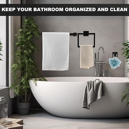 Miniatura 6 de Blulu Kit de 10 soportes para toallas de baño de 23.6 pulgadas, gancho para bata, soporte para papel higiénico, juego de accesorios de baño de acero