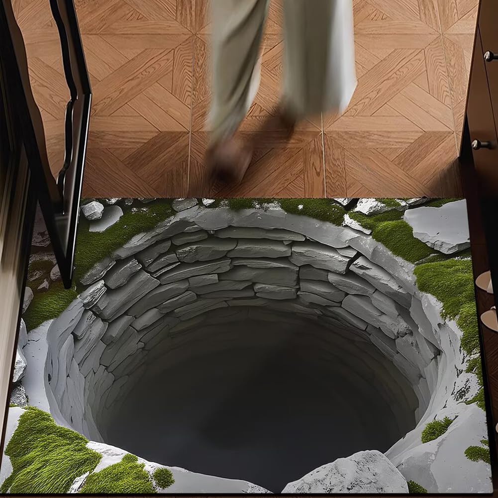 Front Door Mat Indoor Outdoor Entrance, 3D Optical Illusion All-Weather Doormat, Optical Illusion Rug Ground Crack Illusion Rug 3D Rugs, Easy Clean