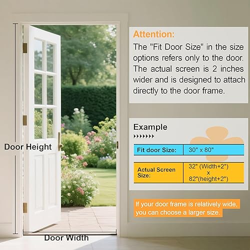 Miniatura 2 de Malla magnética para puerta de 32 x 82 pulgadas, se adapta a puertas de 30 x 80 pulgadas, funciona para patio, puerta corredera, mantiene fuera el