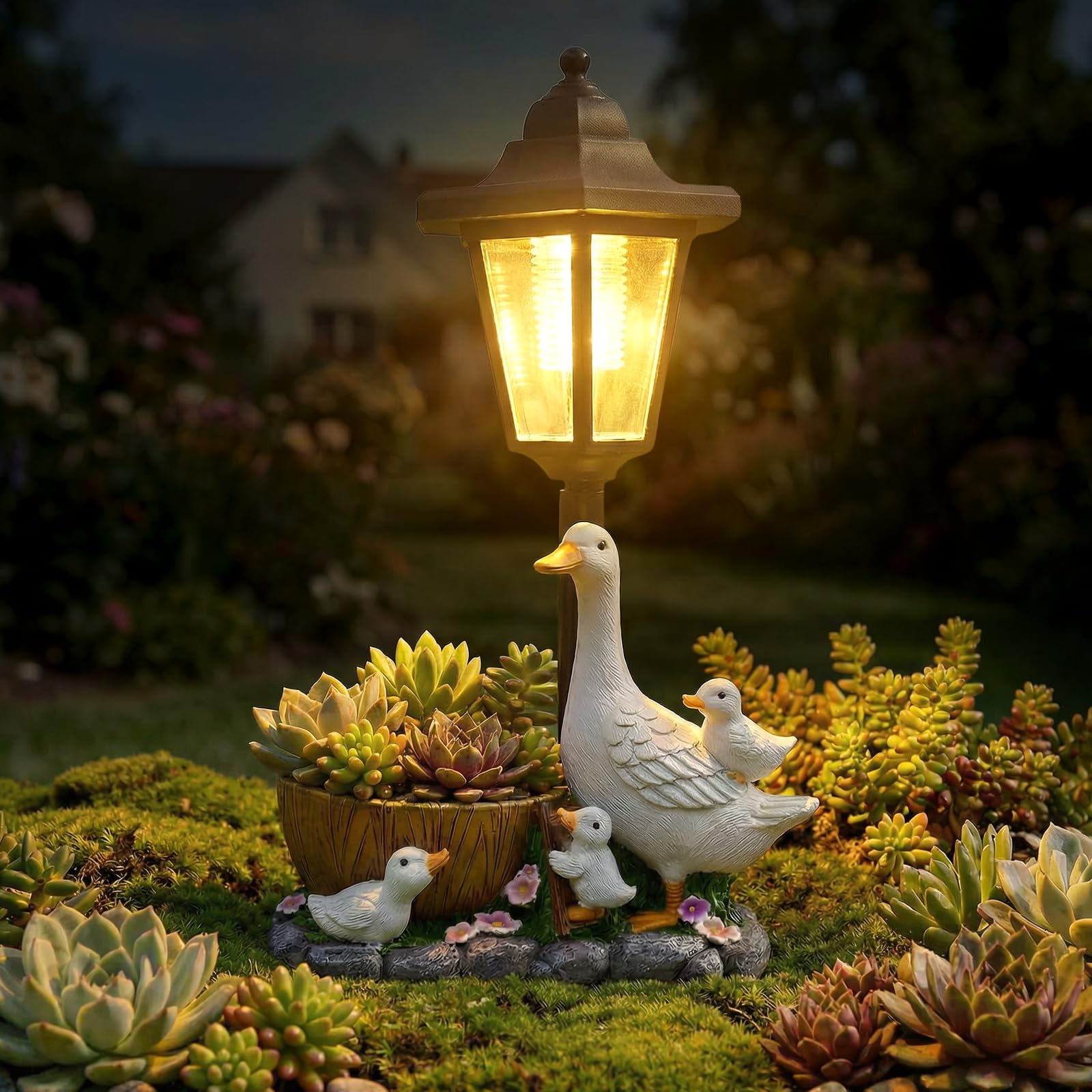 Ente Gartenfiguren für Außen mit Solar Laterne: Wasserdichte Solarlampe Figur Gartendeko mit Blumentopf,für Draußen Balkon Terrasse,Geschenke für Frauen Männer Mama GeburtstagVatertagsgeschenk