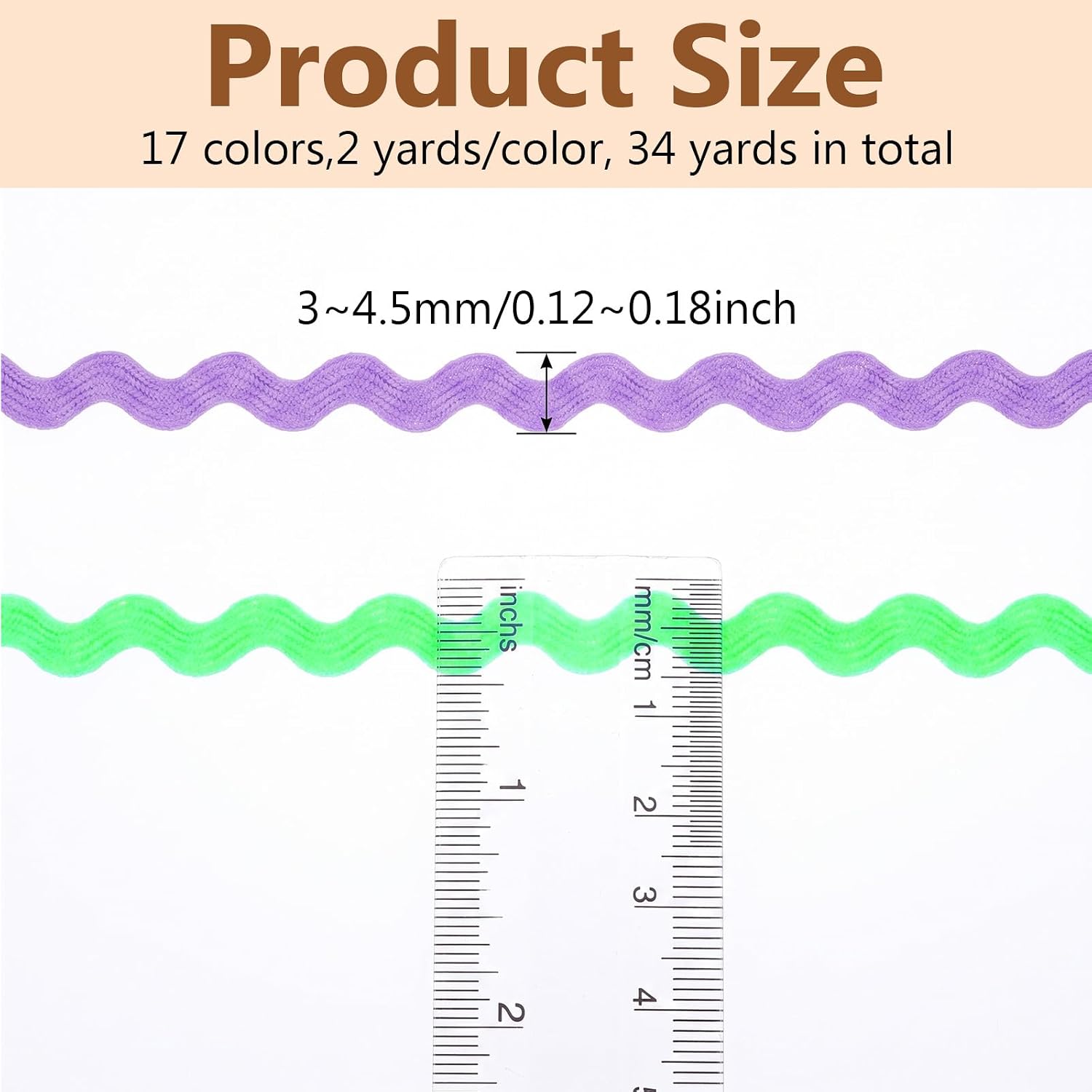 17 Colors Rick Rack Trim for Sewing, 34 Yards RIC Rac Trim Ribbon